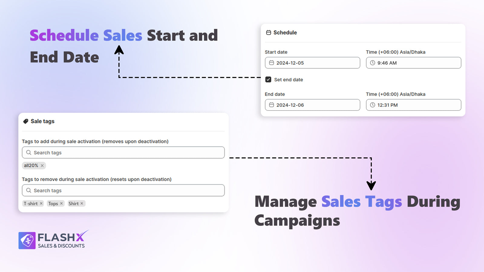 FlashX sales and discount: sales schedule and tags features
