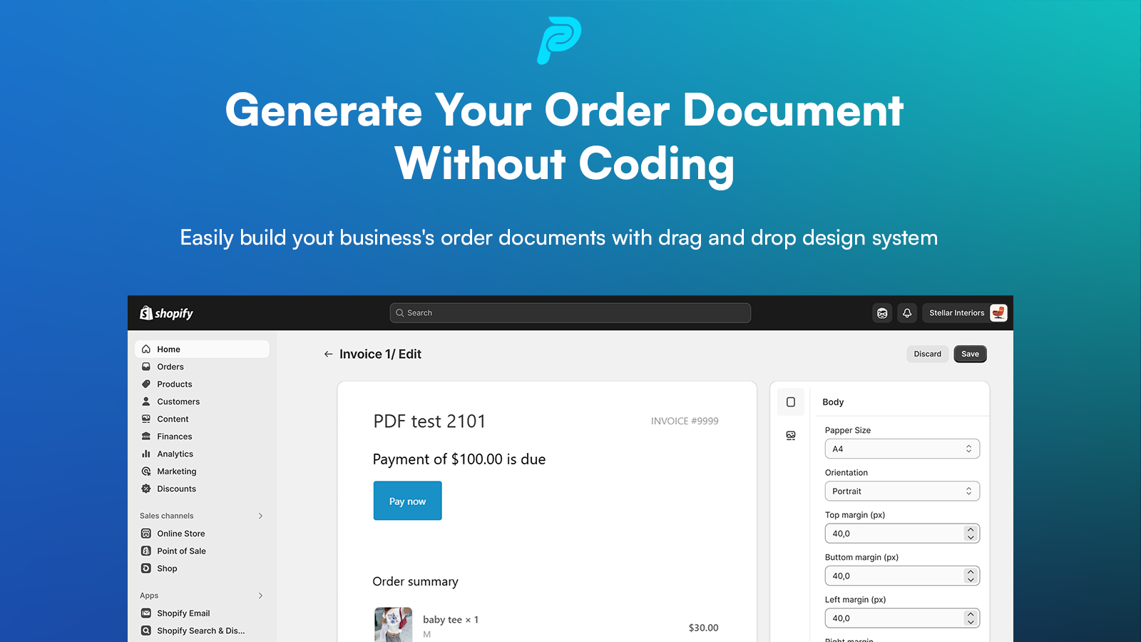 Generate your order without coding