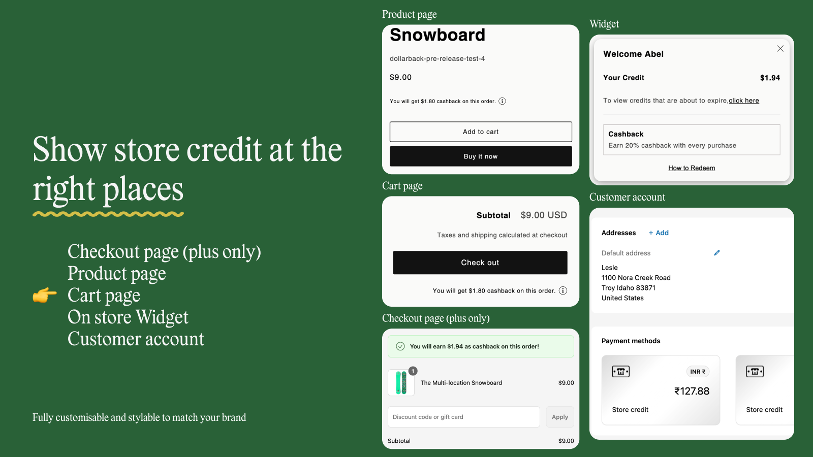 Show store credit balance at every place on online store.