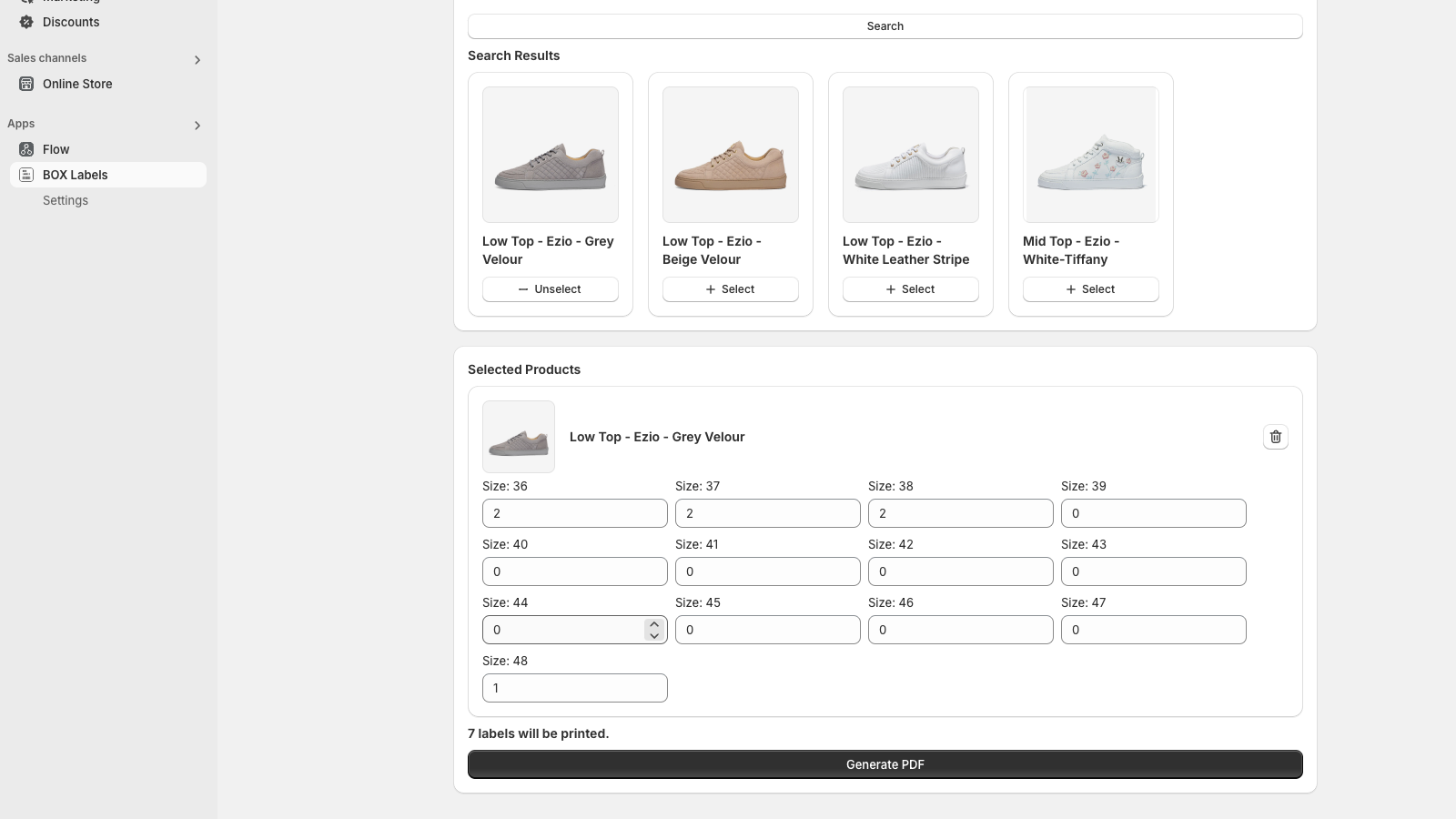 Selected quantity to print
