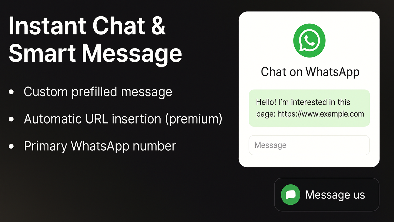 Instant WhatsApp chat with smart prefilled message