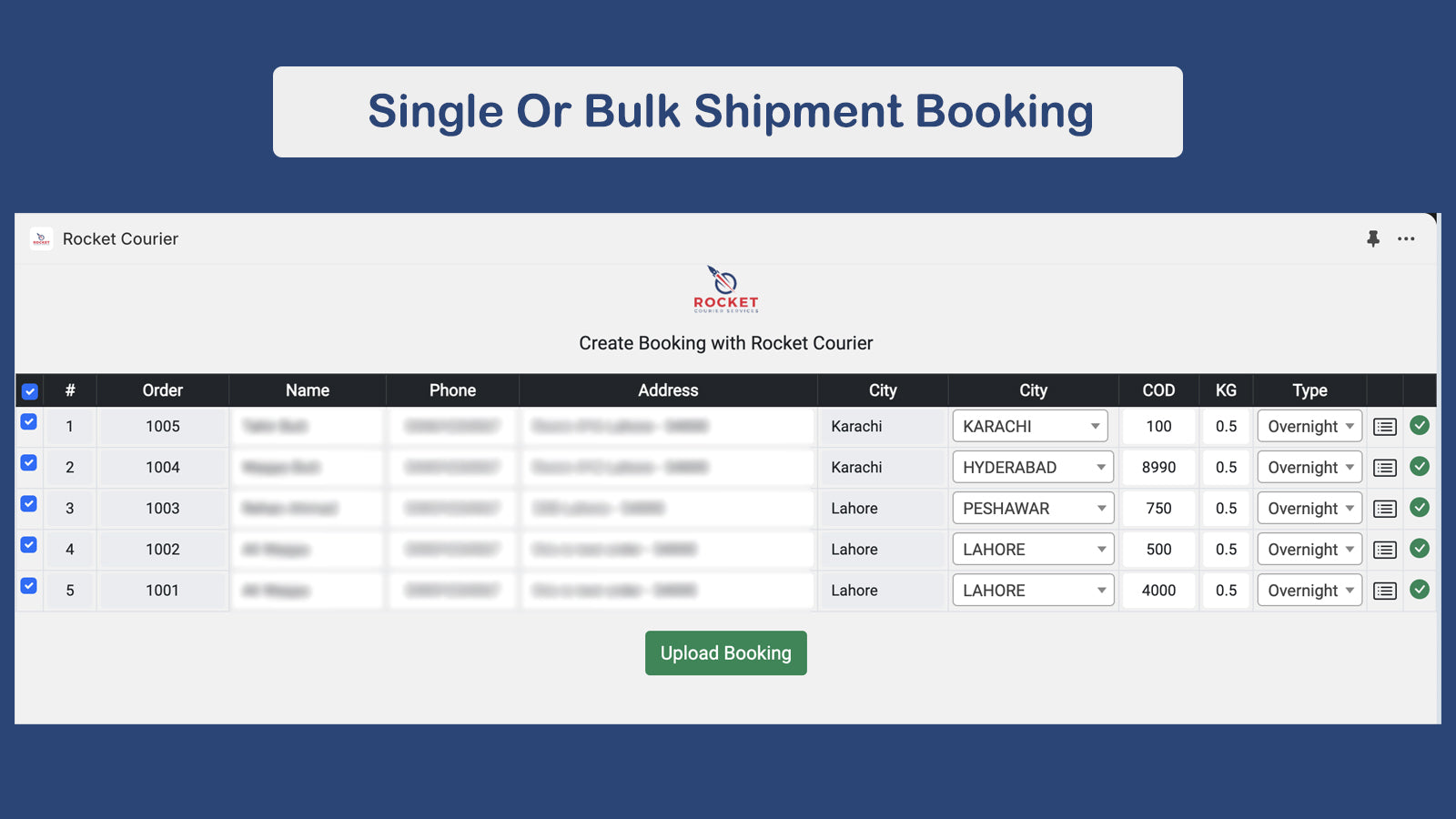 Single or Bulk Booking