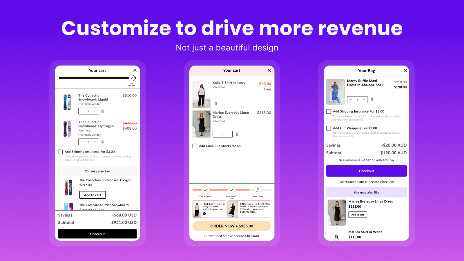 Customize cart with upsells to drive more revenue