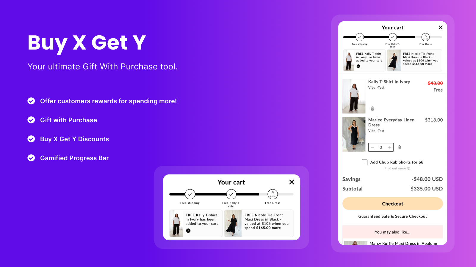 Buy X Get Y. BOGO. Cart upsell offers.