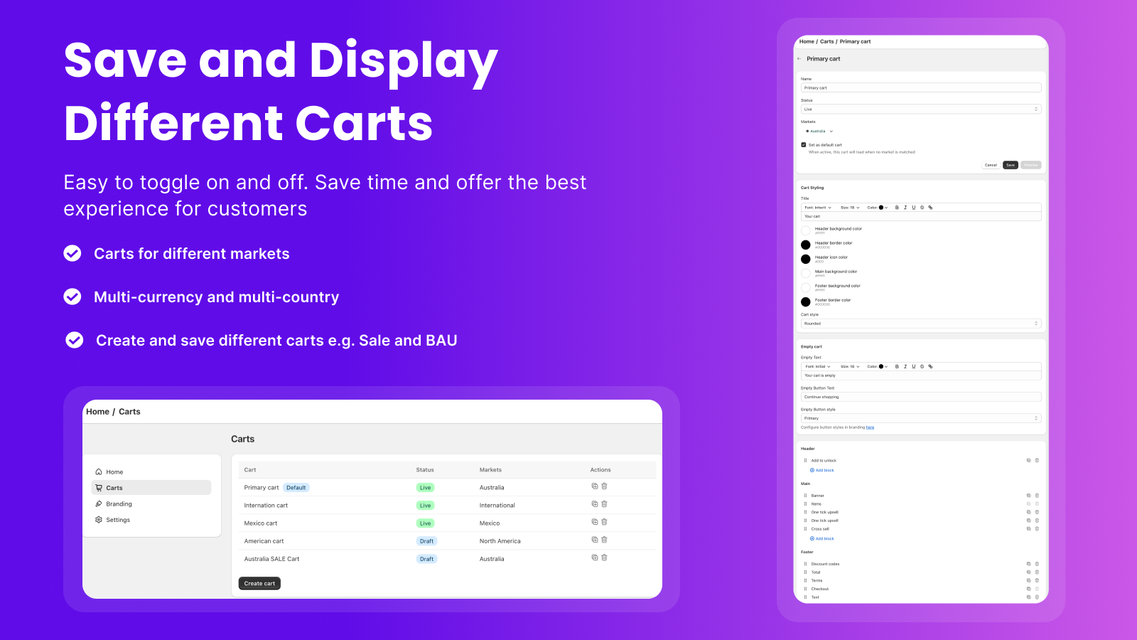Save and display different carts