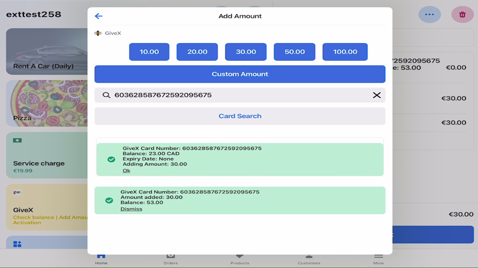 Card activation / Add amount