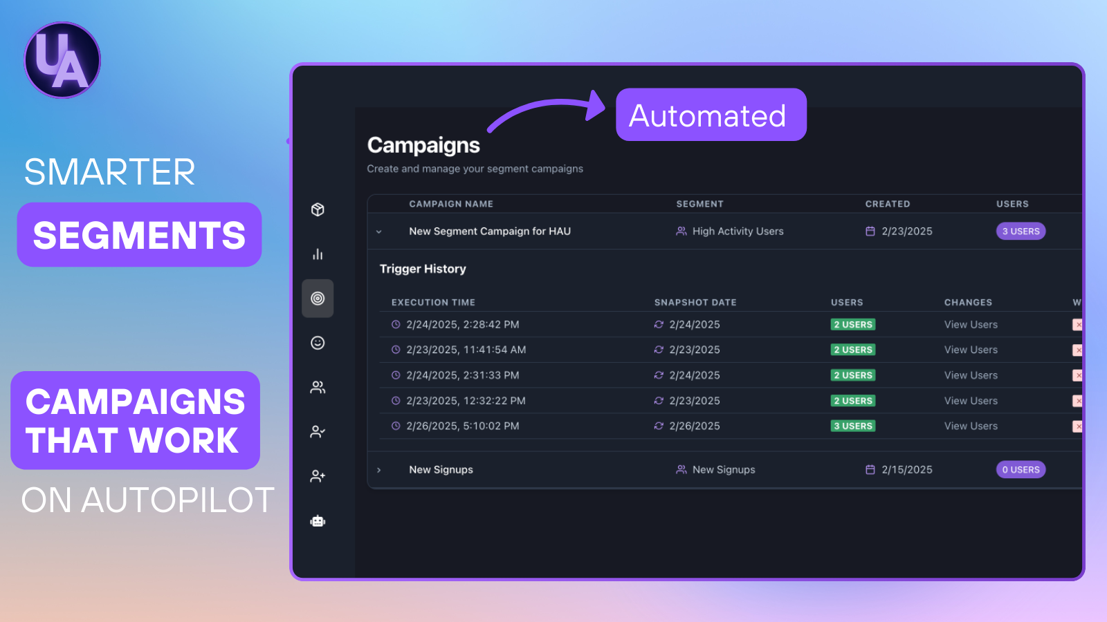Create segments and automated campaigns for your users.