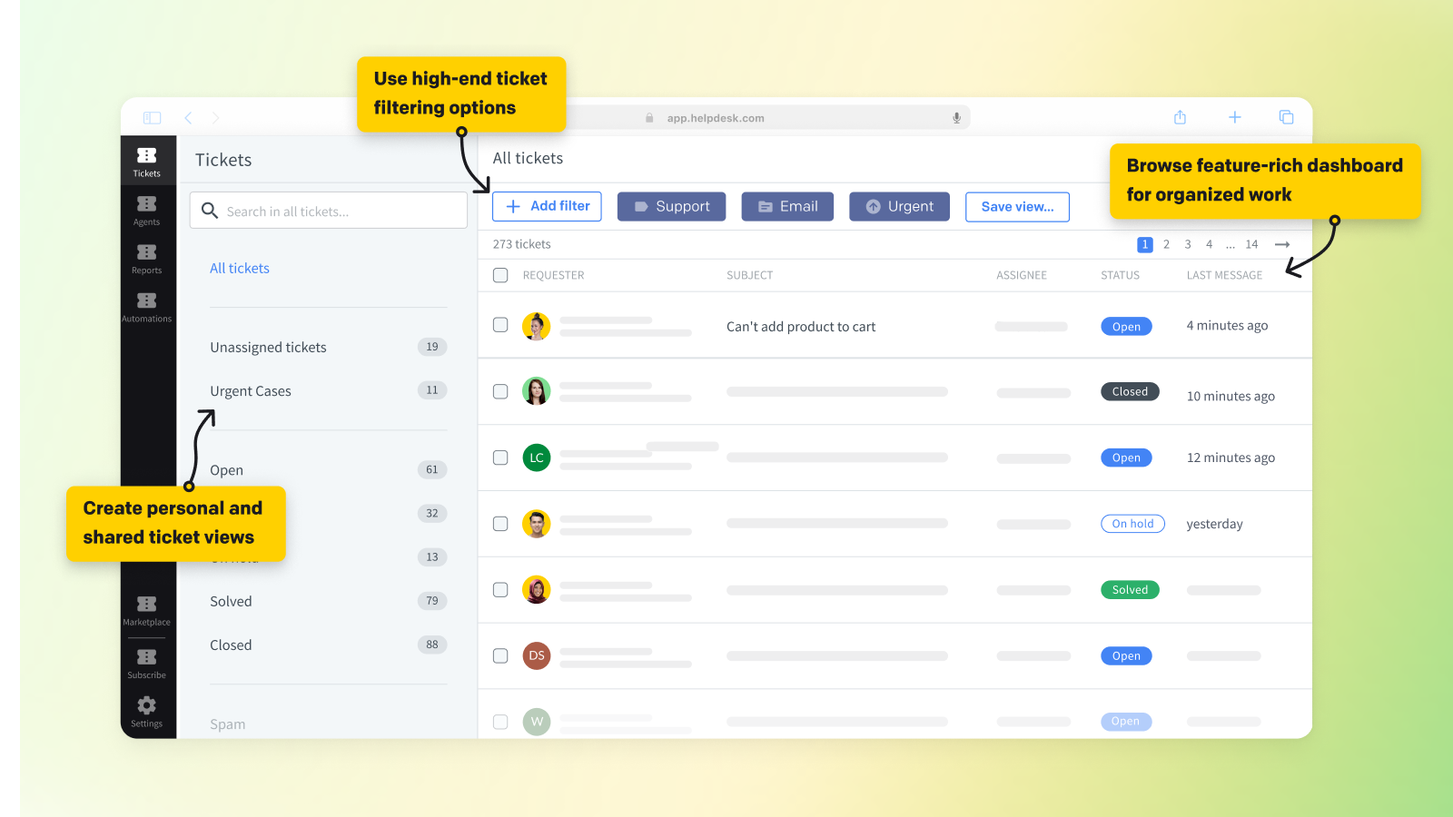 Main HelpDesk dashboard for collaborative work