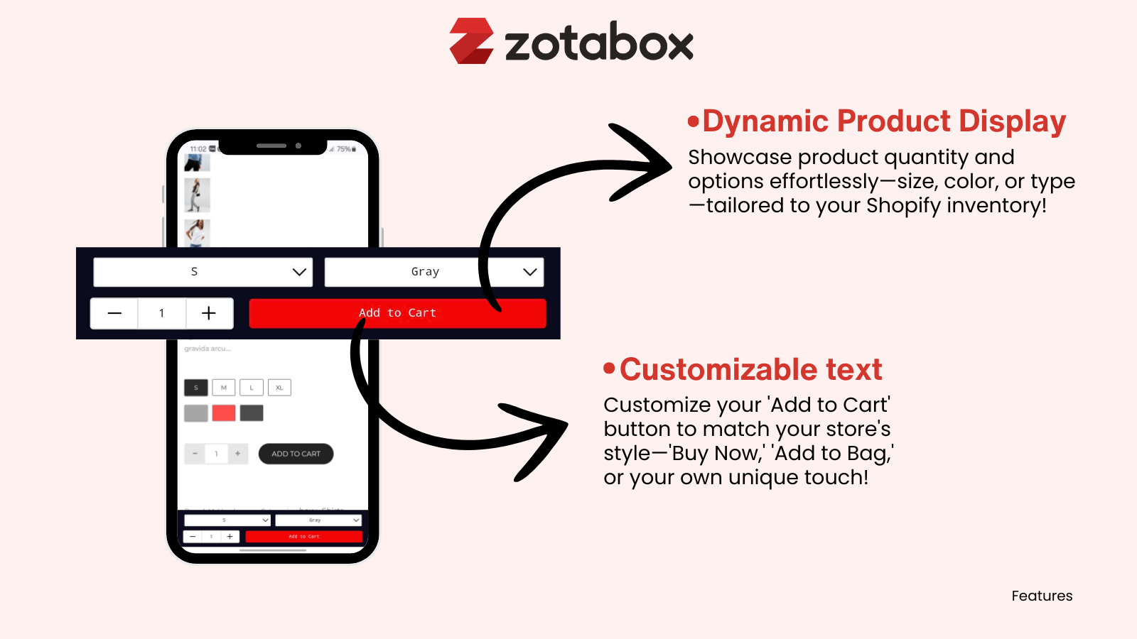 Dynamic product display and customizable text on the app