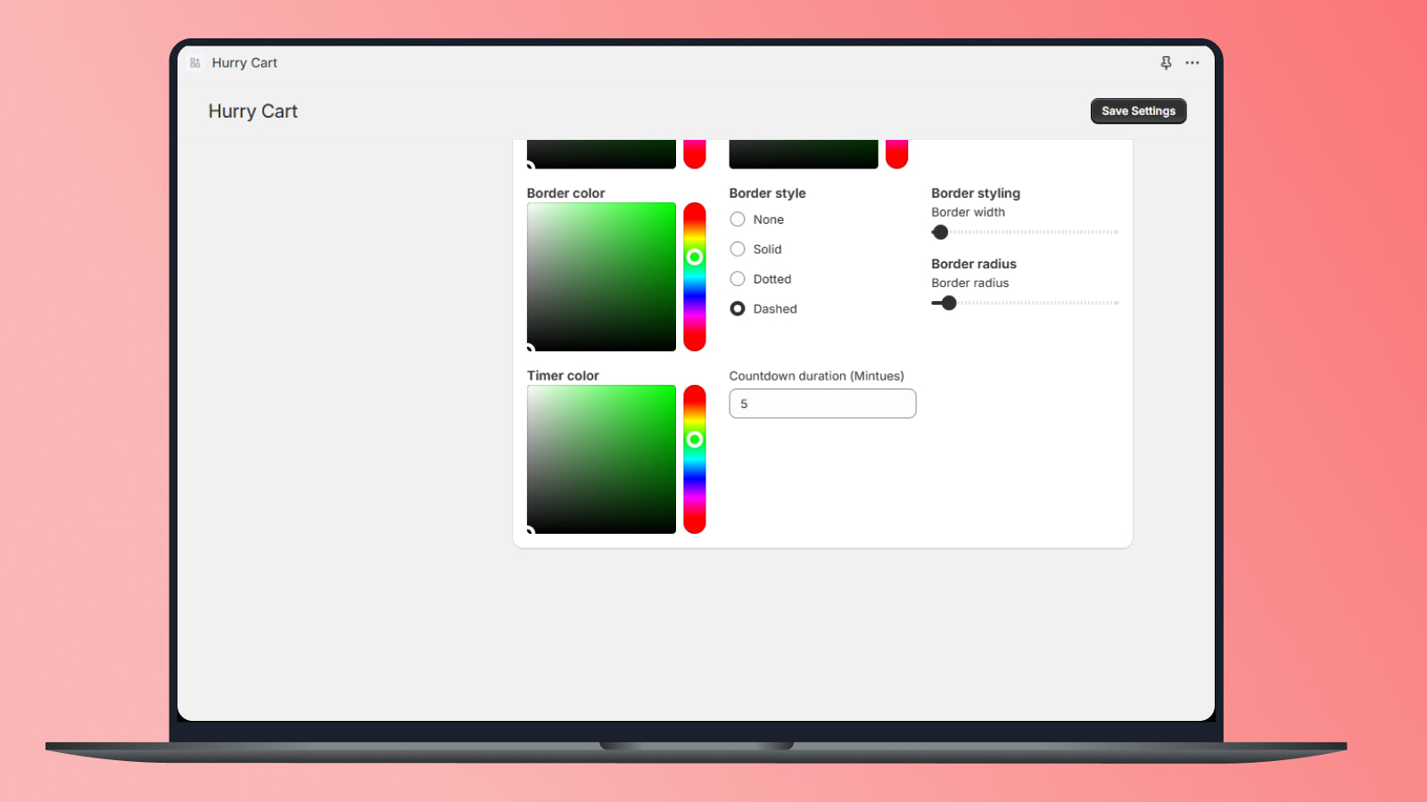 Hurry Cart Admin settings screen 2