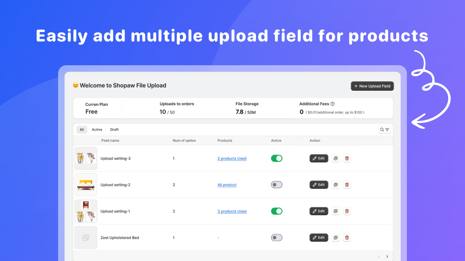 Easily add multiple upload field for products