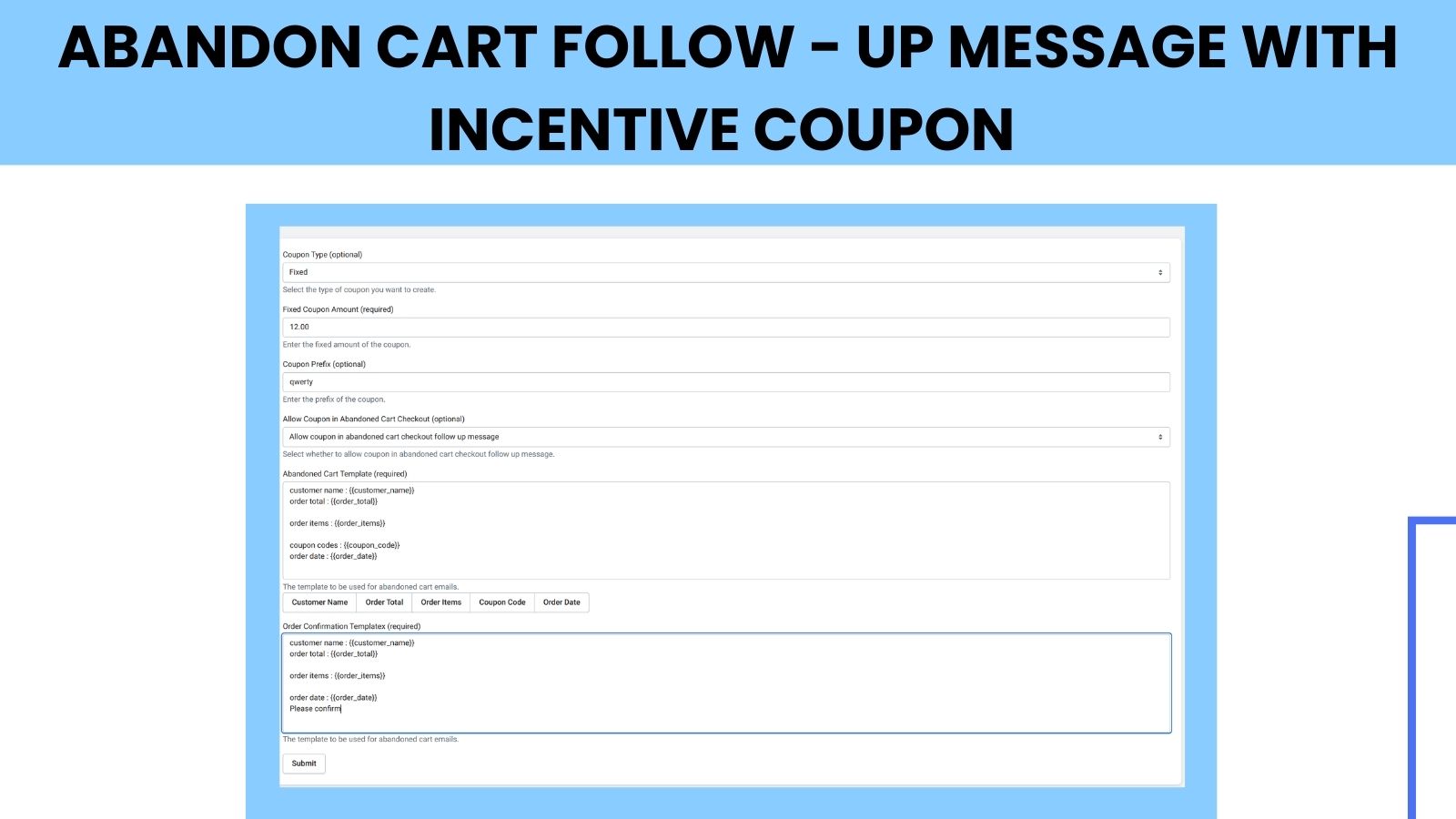 follow up message for abandoned cart with coupon