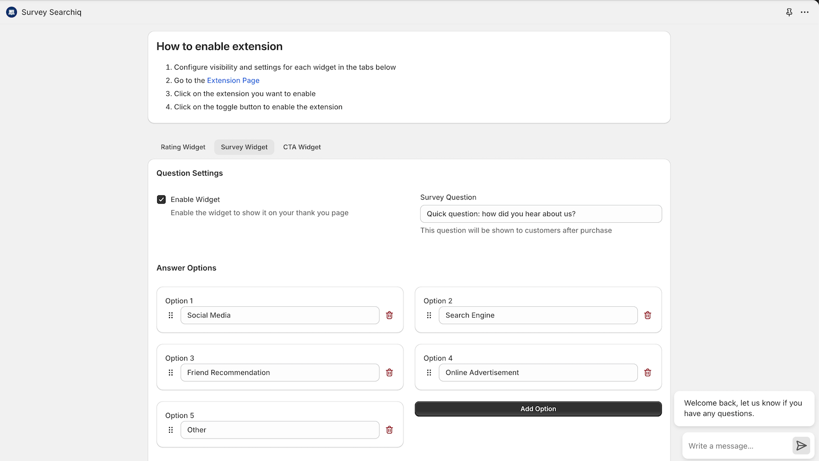Configurable Survey questions and options