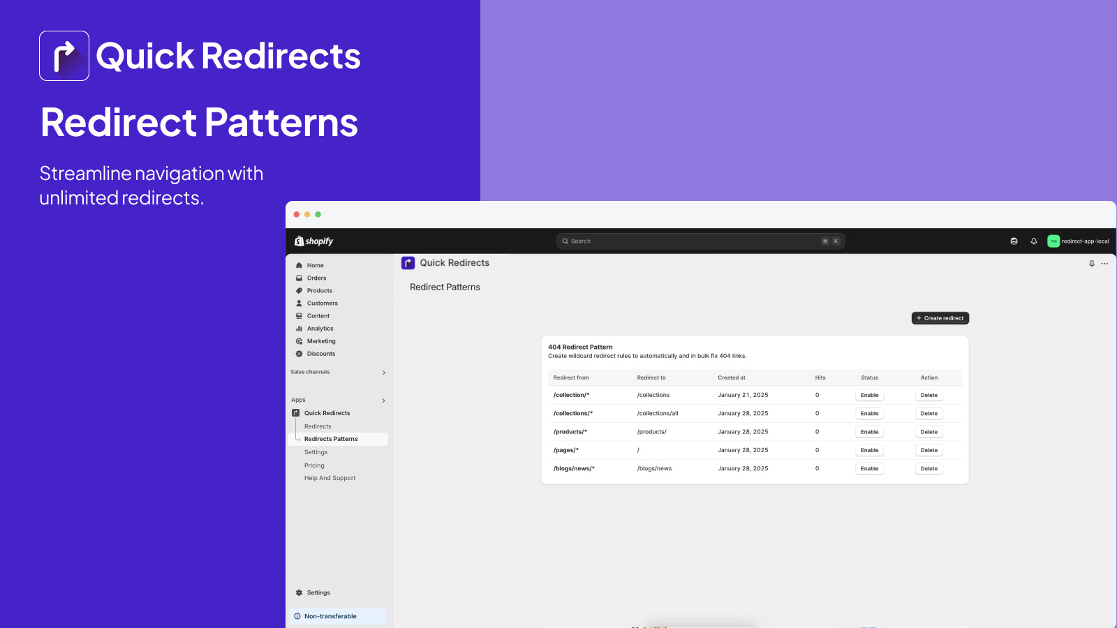 Reroute 404 errors with easy redirects to reduce bounce rates.
