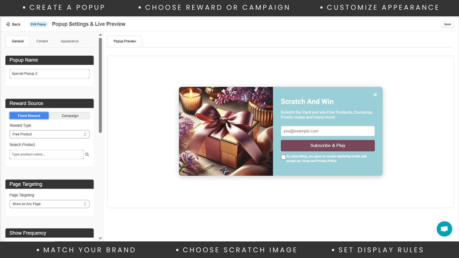 pop up creation and form