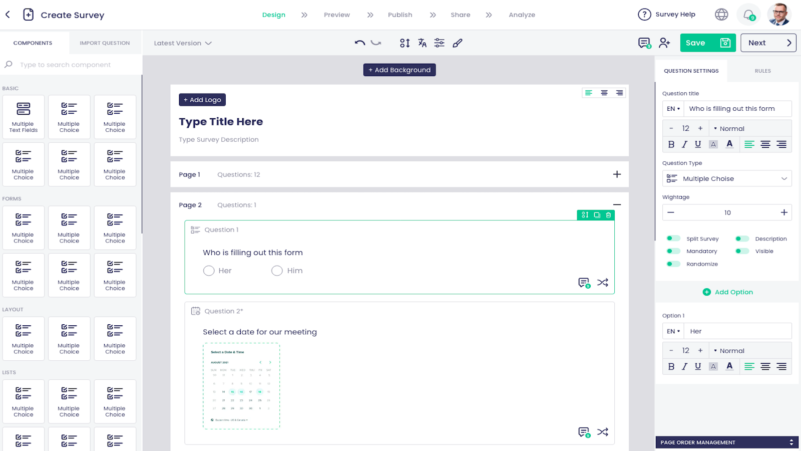 Survey/Form/Quiz/Poll/Test Builder