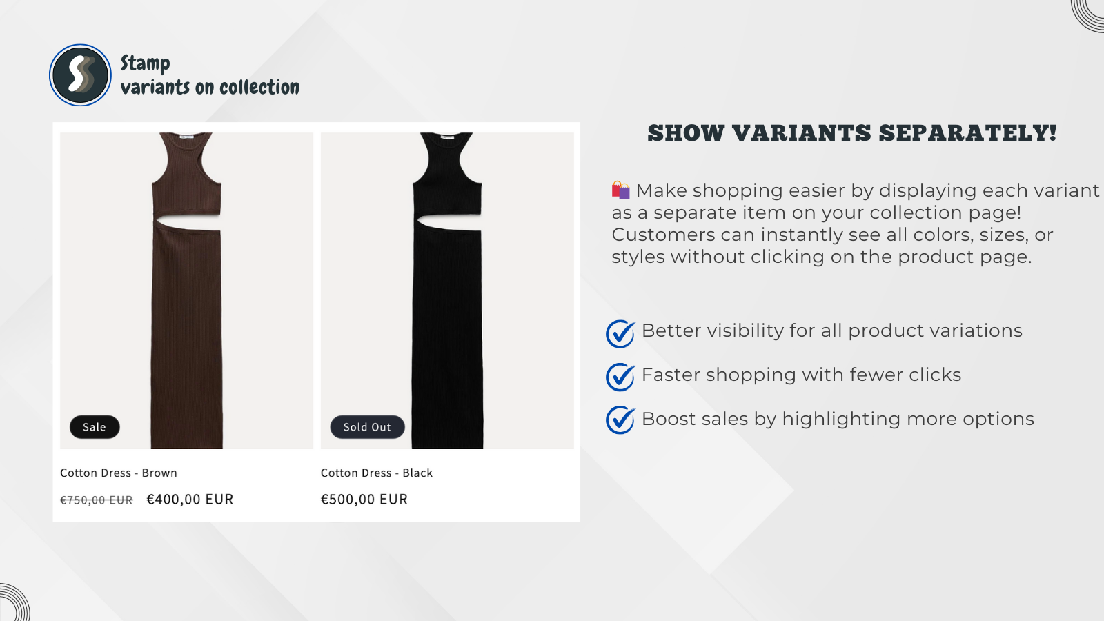 Show product variants as separate items on your collection page!