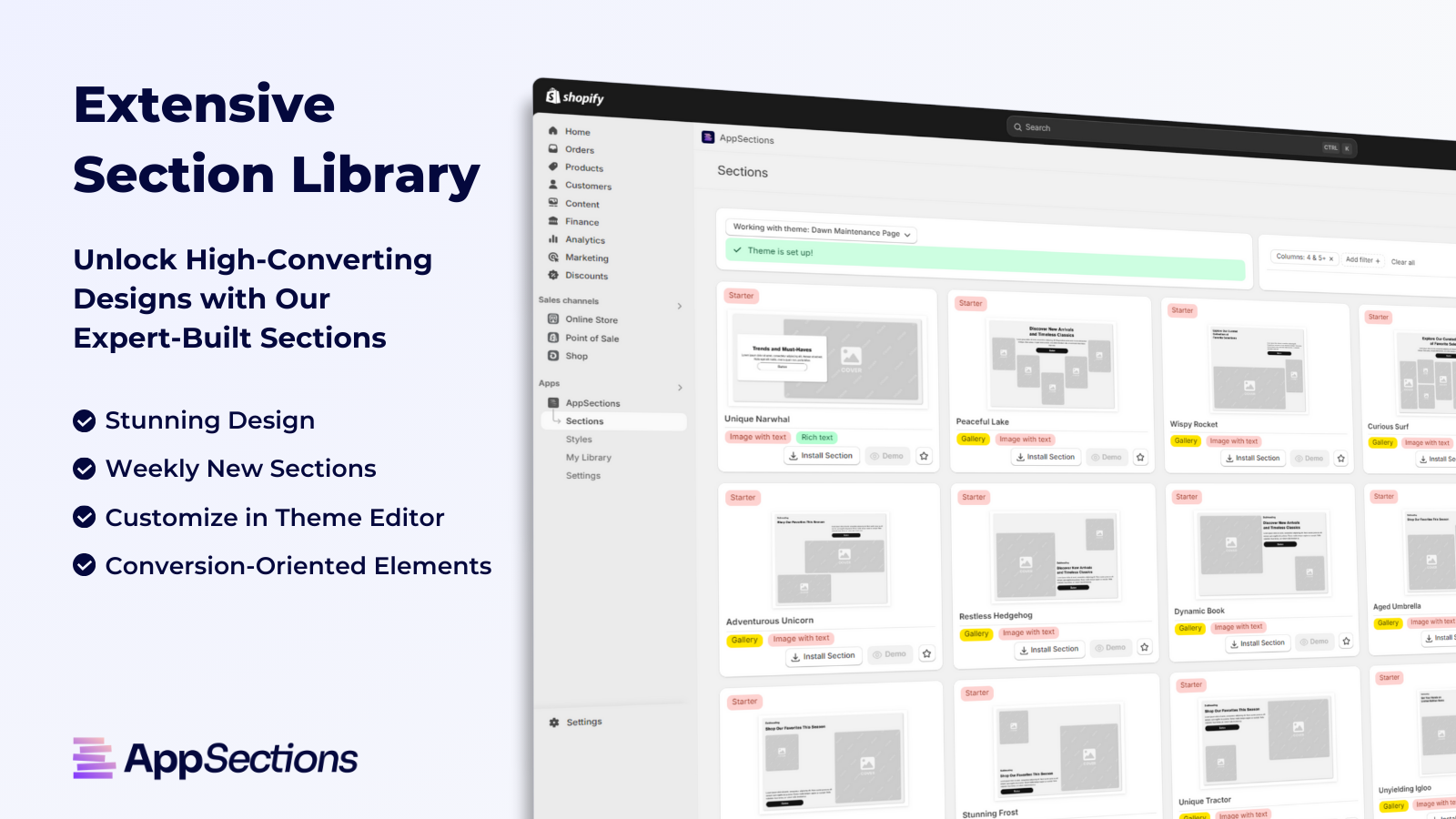 Unlock an extensive section library with pre-made sections