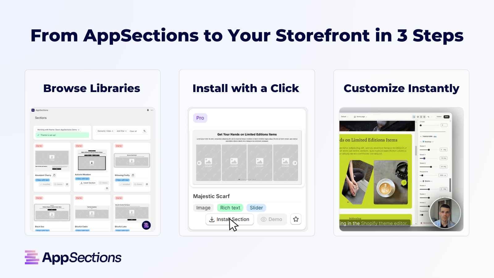 From AppSections to your storefront in just 3 easy steps