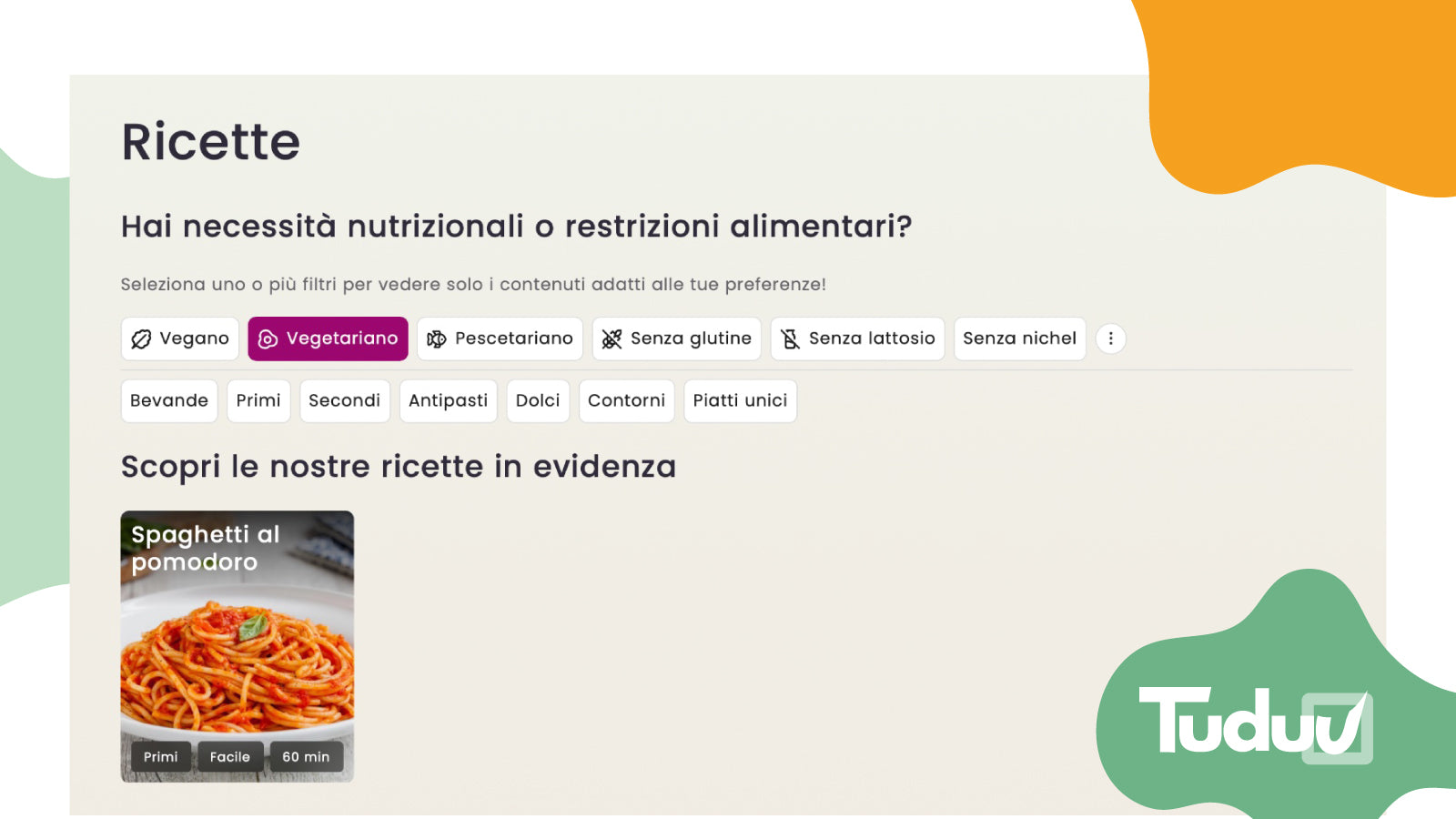 Pagina delle ricette filtrate
