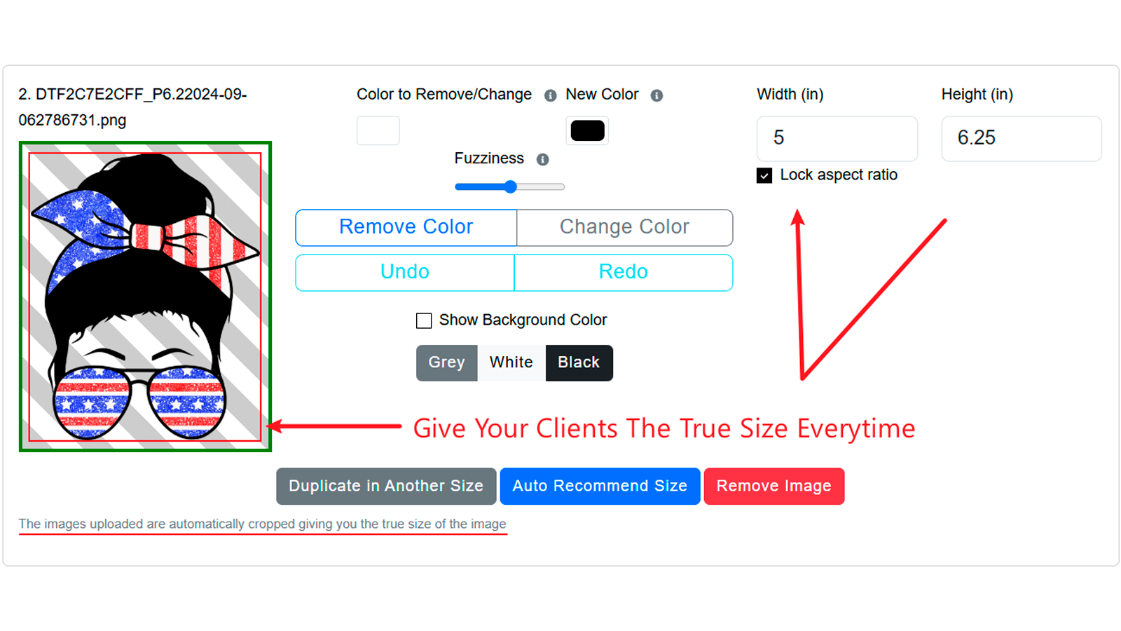 Get True Size With Automatic Crop