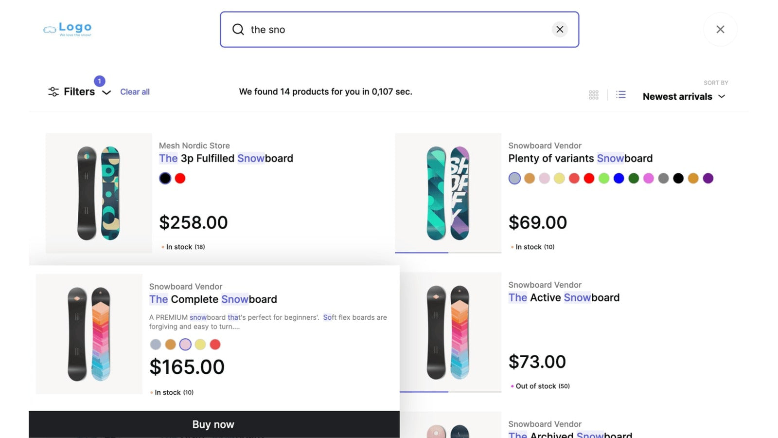 Autocomplete, variant colors, your logo