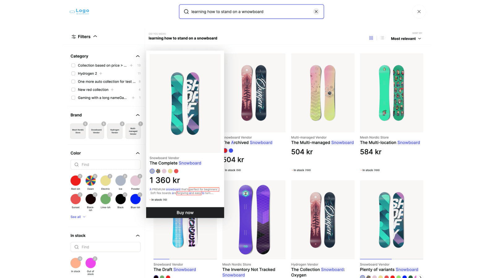 Hybrid AI search, suggestions, thumbnail images