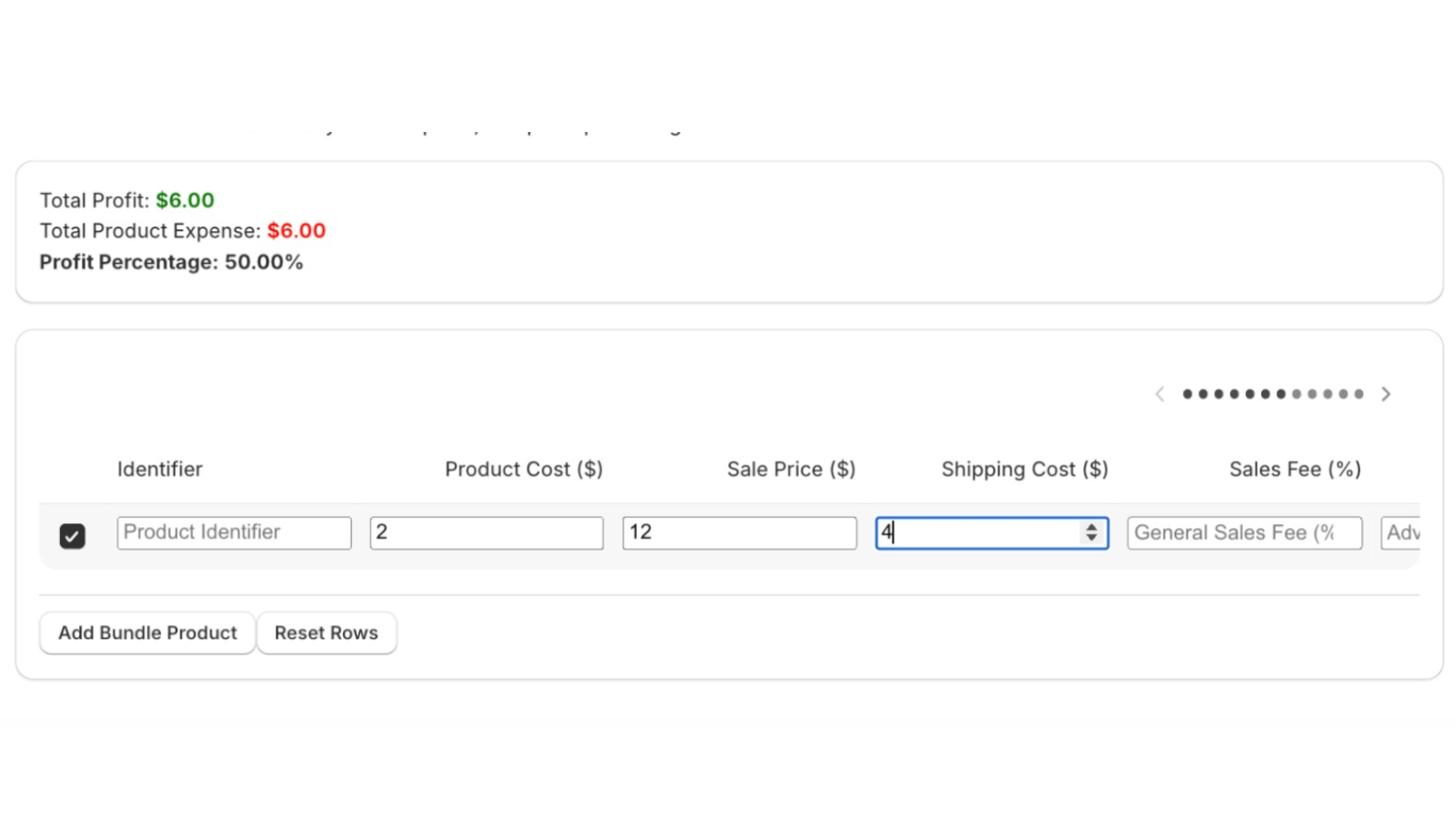 Direct input with variable cost associated input data fields 