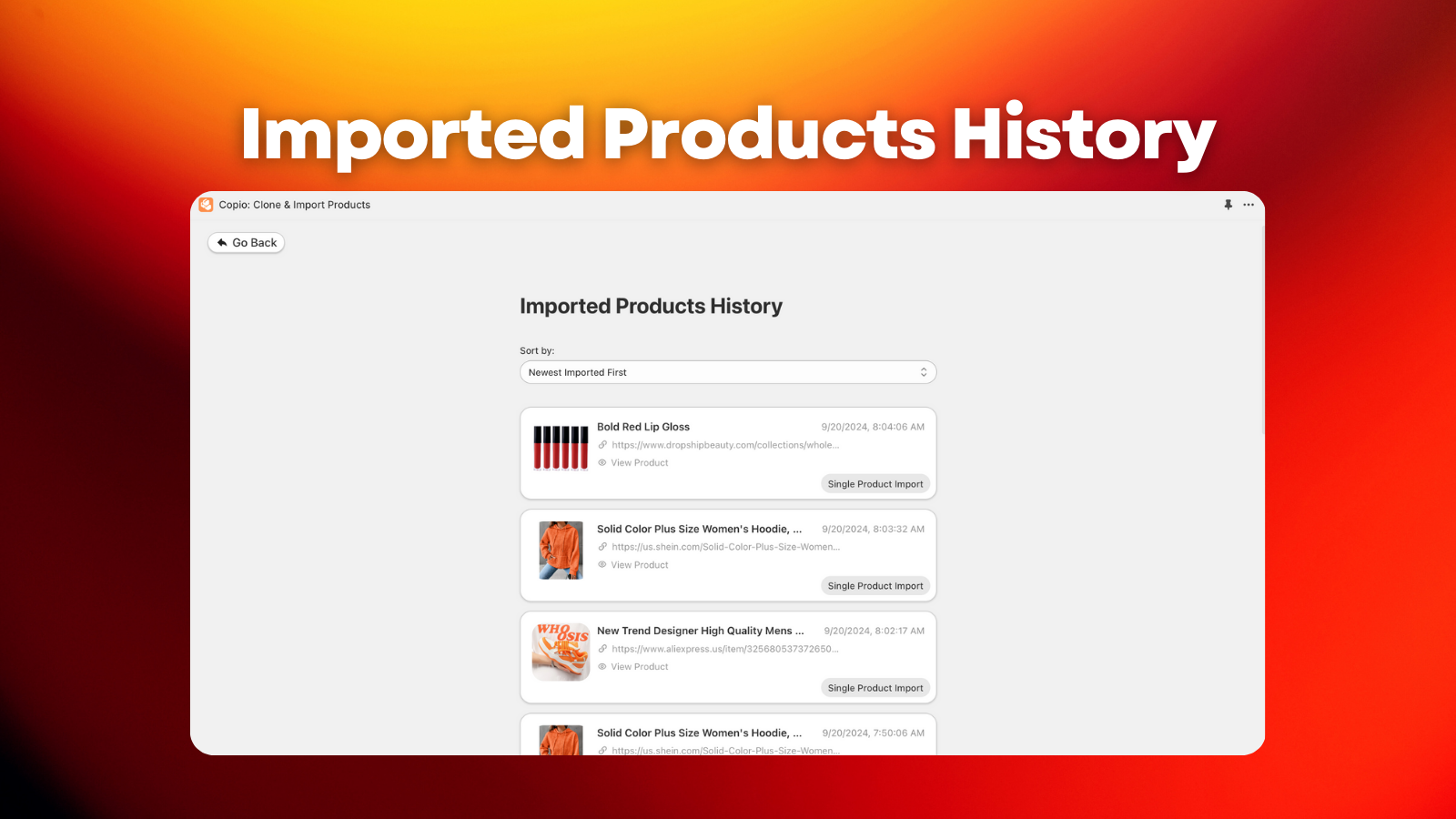 Imported Products History