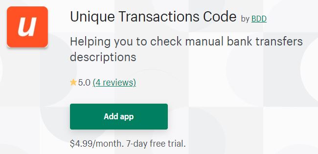  Unique Transactions Code - Shopify Apps  screenshot