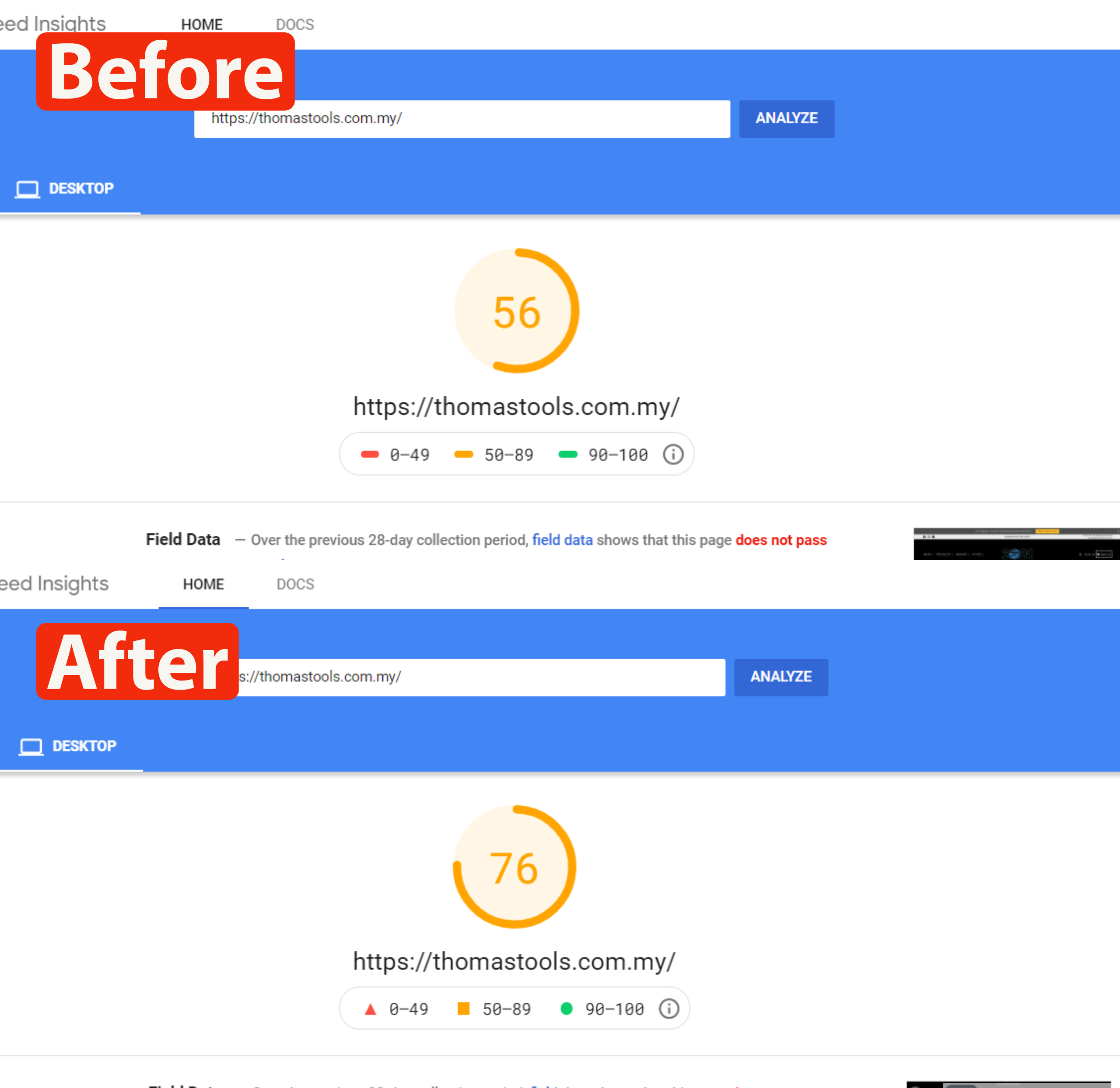 Site performance and speed screenshot