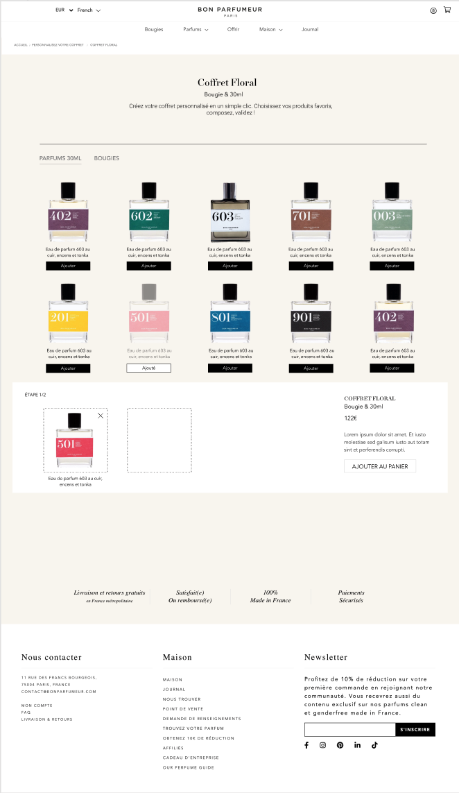 Bon Parfumeur - Configuration d'un coffret screenshot