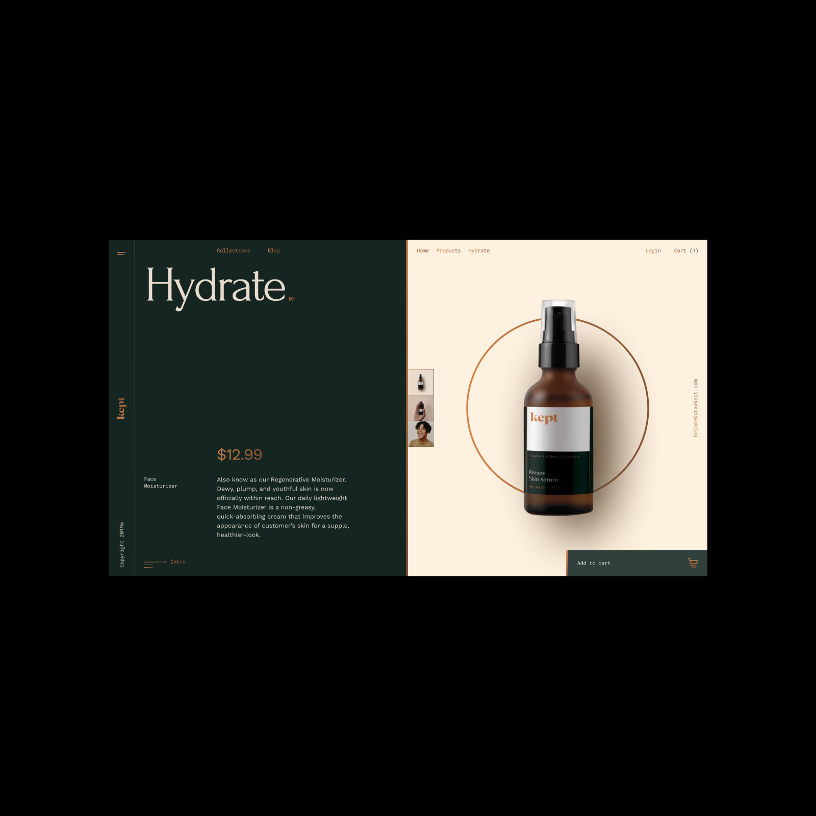 Kept Skincare - Headless Shopify Website screenshot