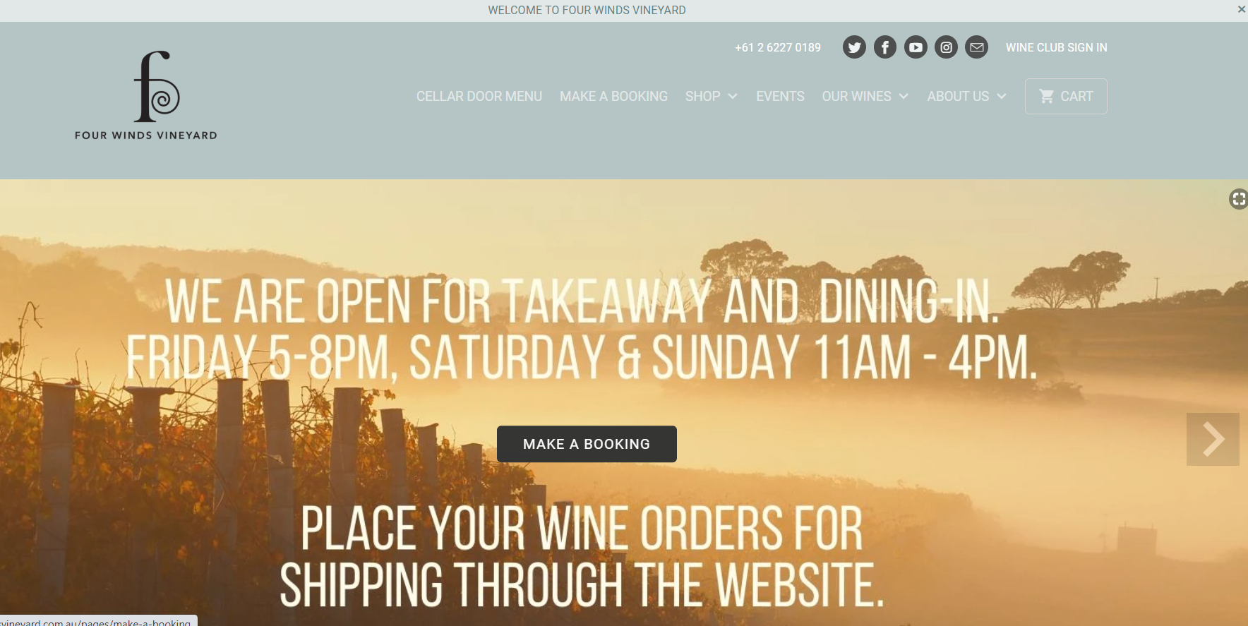Bookings, Reservations, contact us, sign up newsletters screenshot