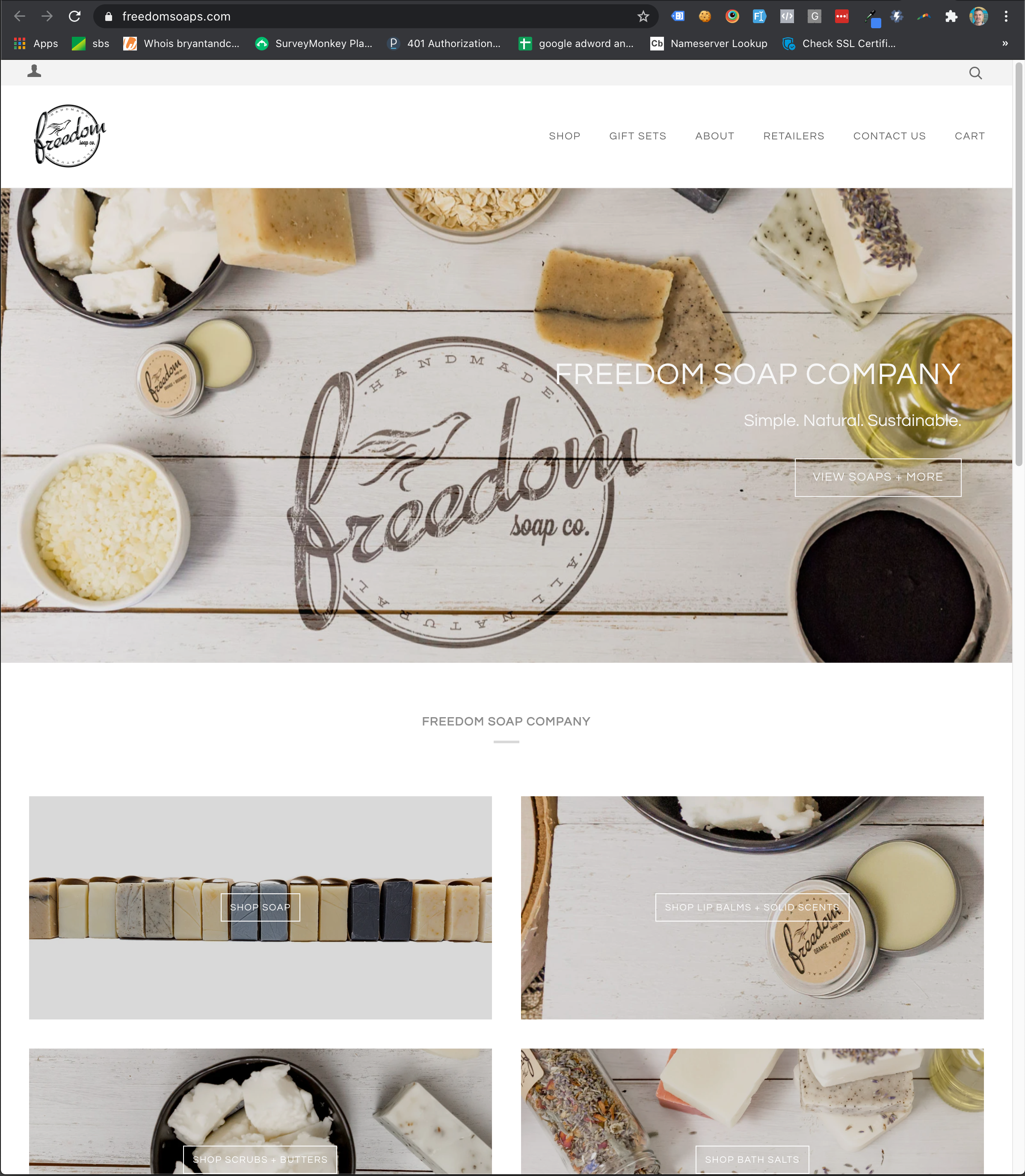 Freedom Soaps branding and site build screenshot