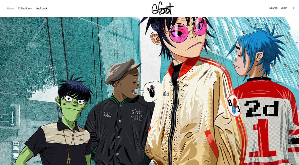 Gfoot clothing brand website for Gorillaz screenshot