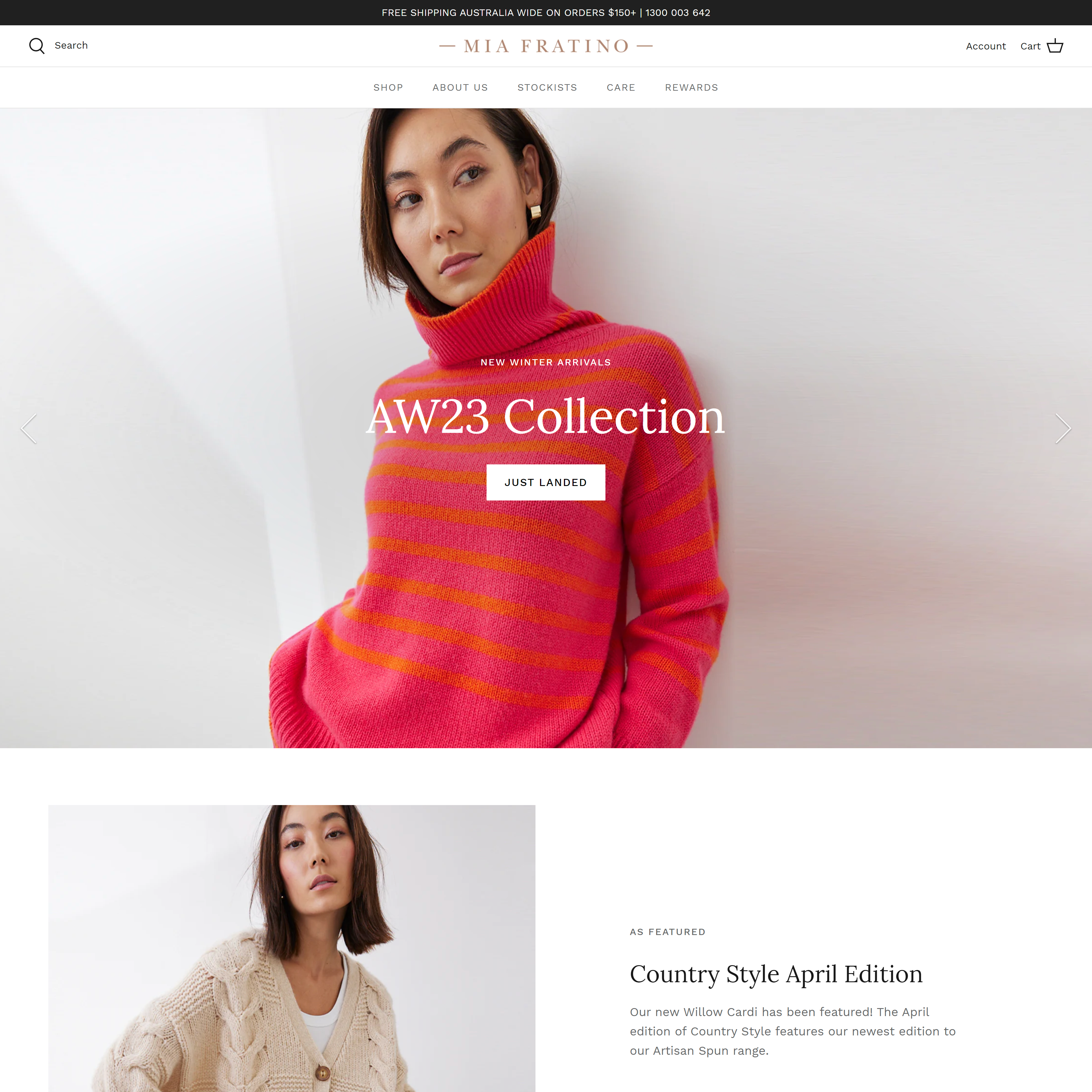 Mia Fratino - Full store build screenshot