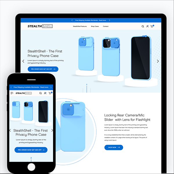 Website design and setup of electronics brand screenshot
