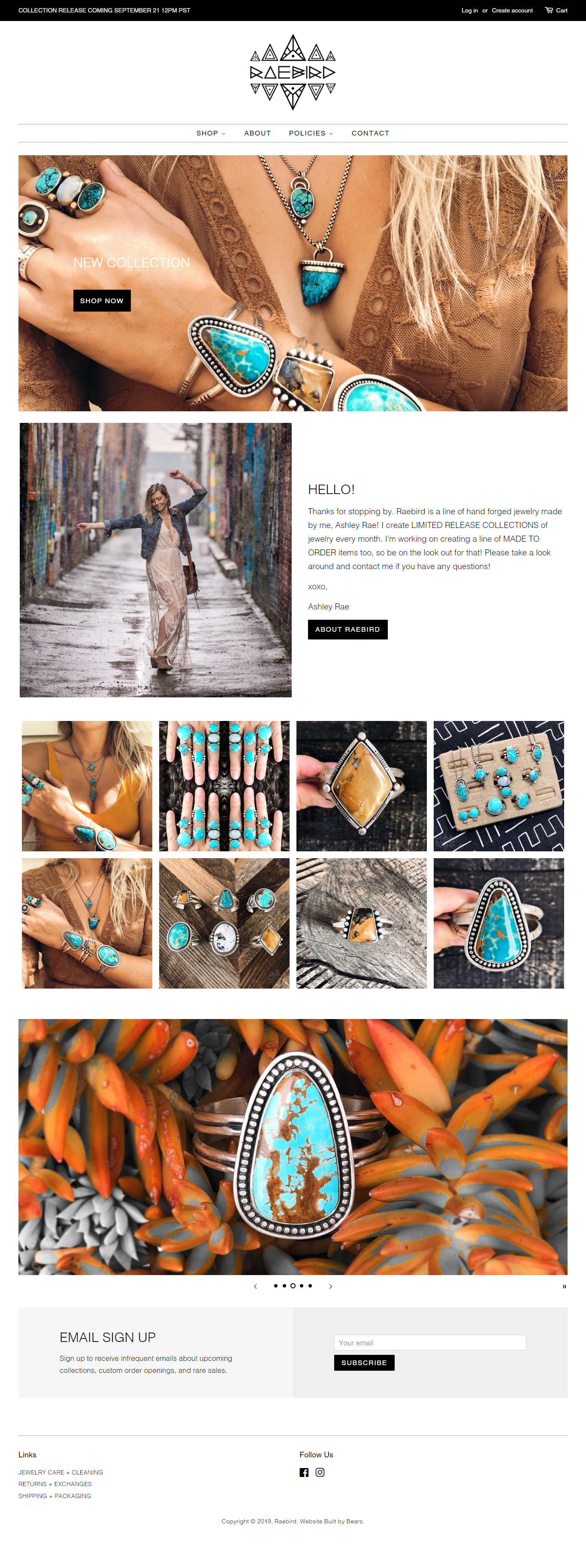 Custom Shopify Store Design for Raebird's Handmade Jewelry