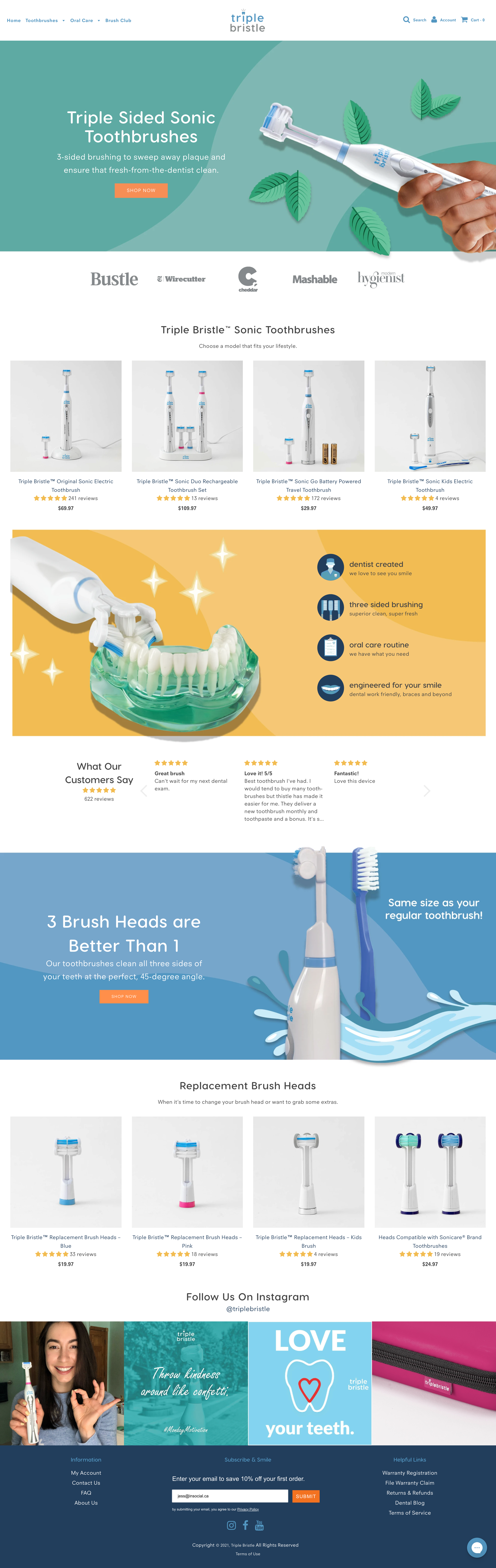 Triple Bristle: CRO Home Page & Product Page Redesign  screenshot