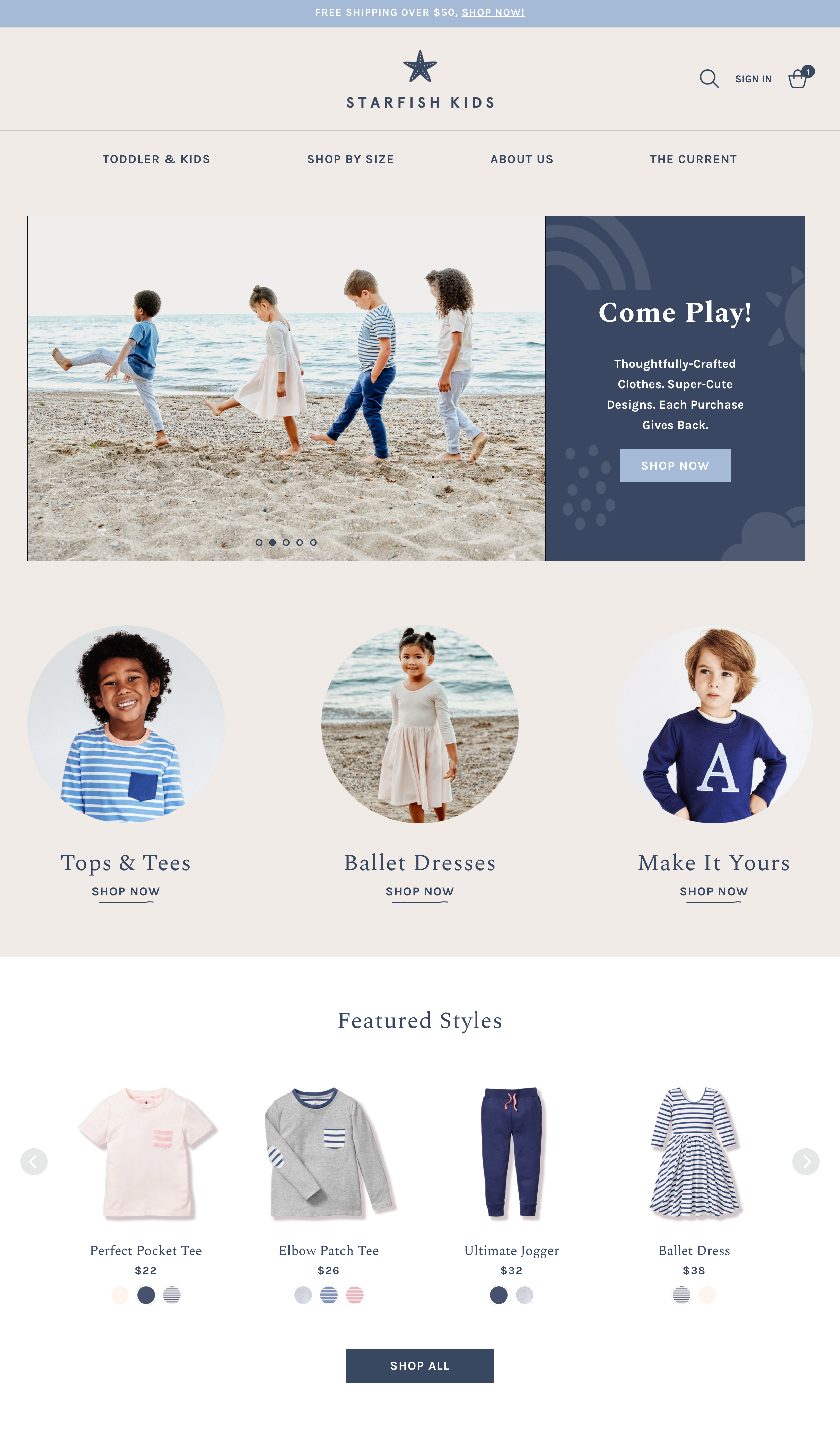 Custom Theme Development for Starfish Kids: A Playful Showcase for Children's Clothing