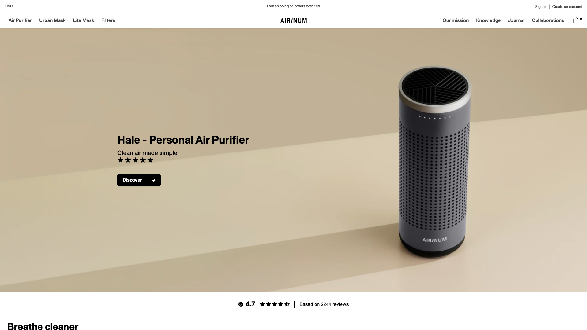 Airinum: custom shopify theme screenshot