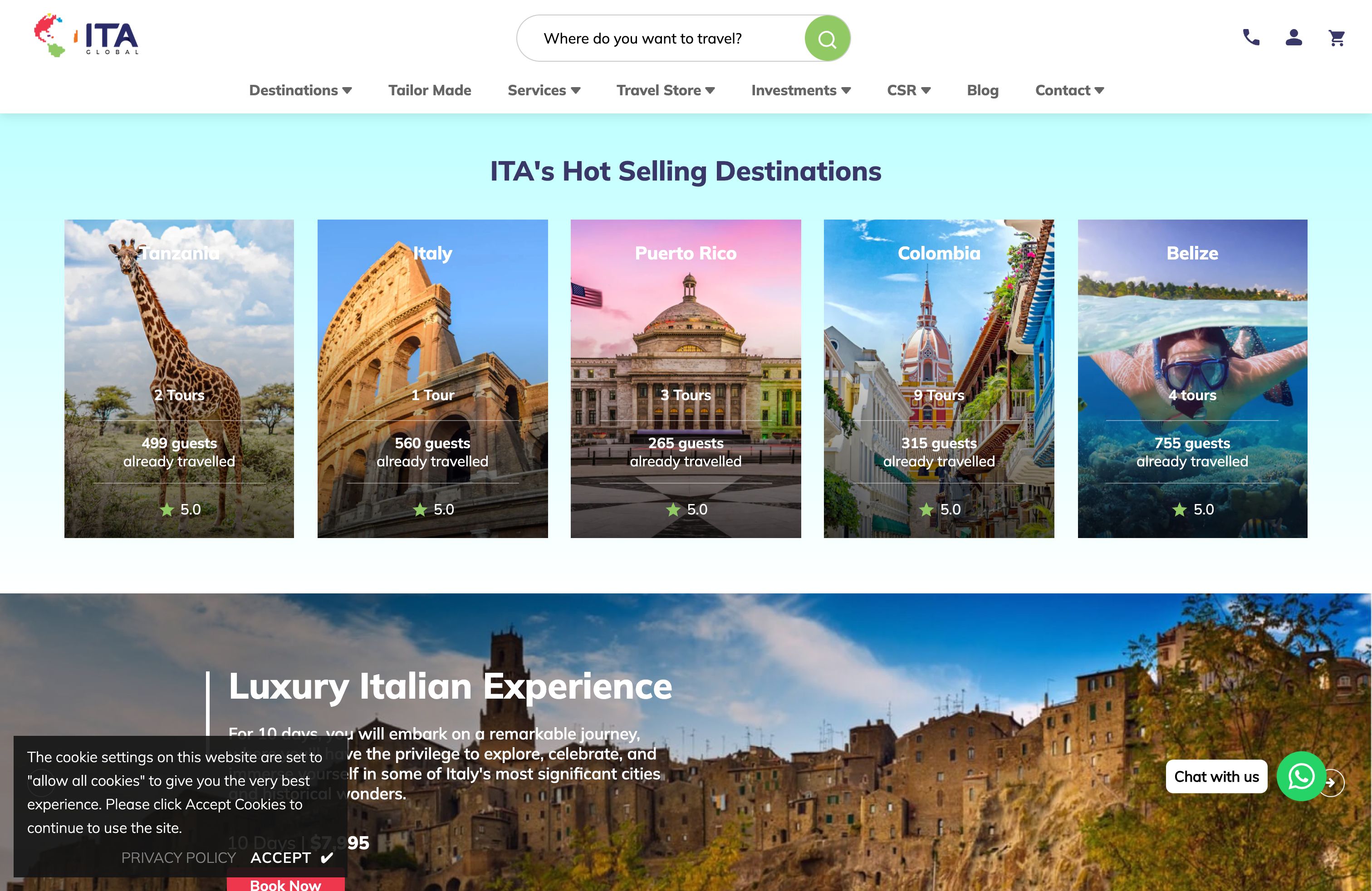 Travel Website (https://itaglobal.com/) screenshot 7