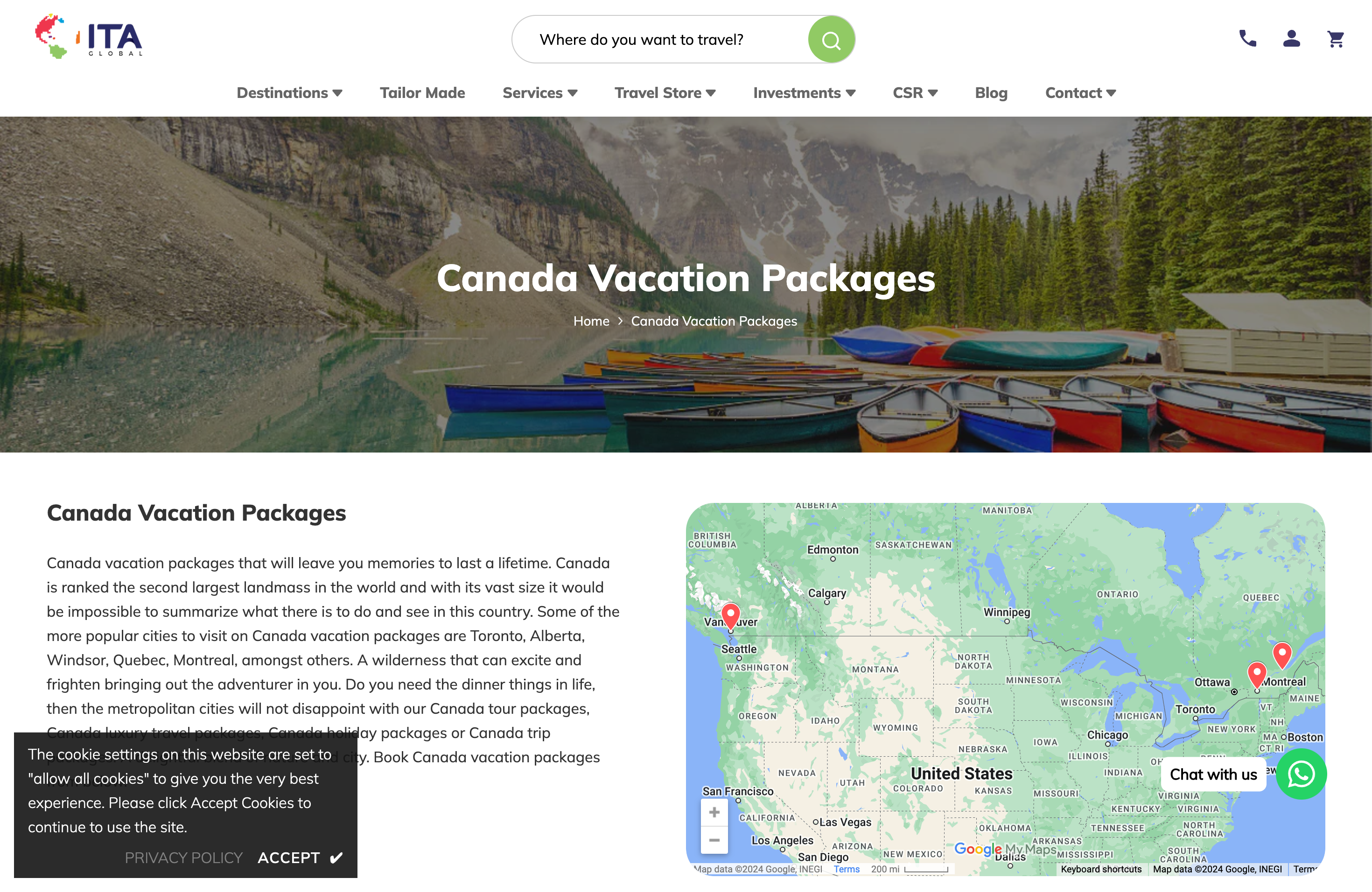 Travel Website (https://itaglobal.com/) screenshot