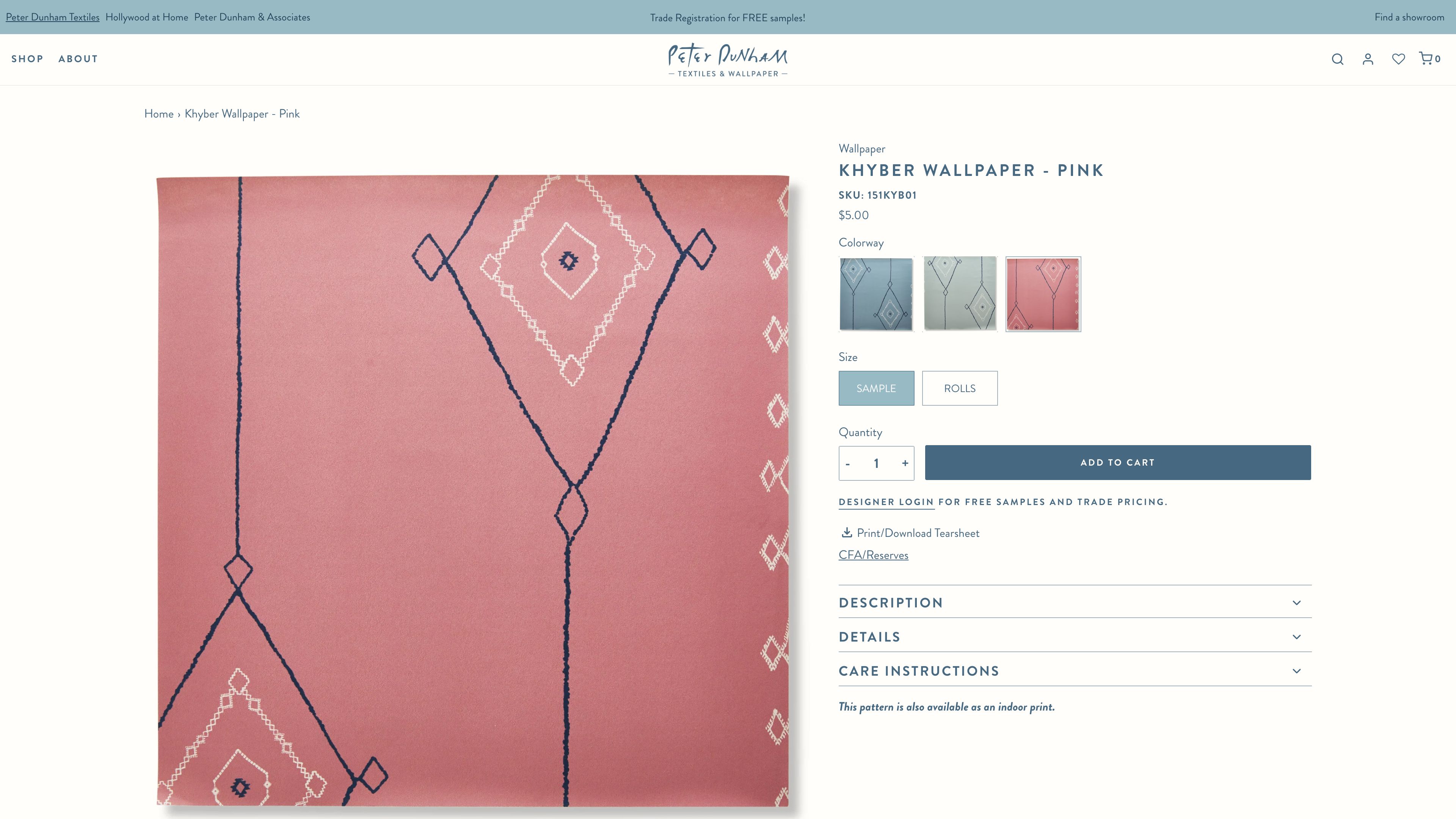 Peter Dunham Textiles Shopify Theme Design screenshot 3