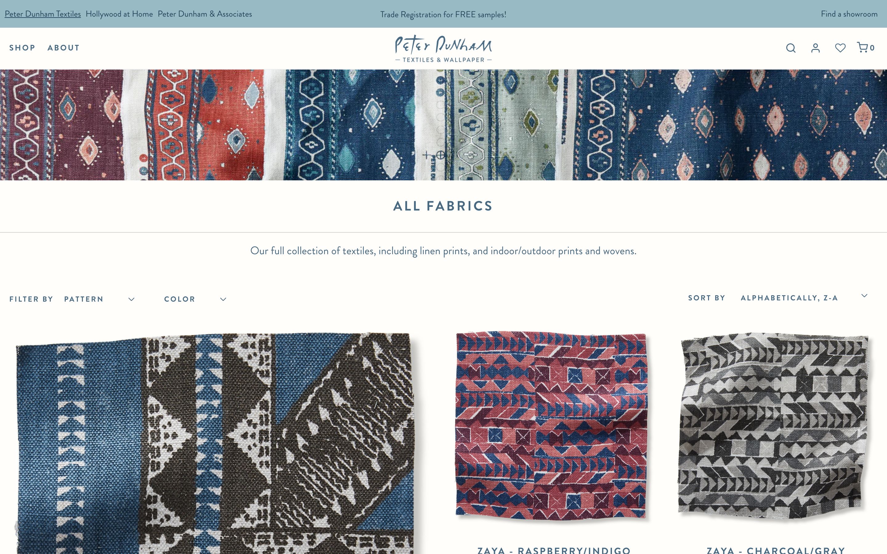 Peter Dunham Textiles Shopify Theme Design screenshot 2