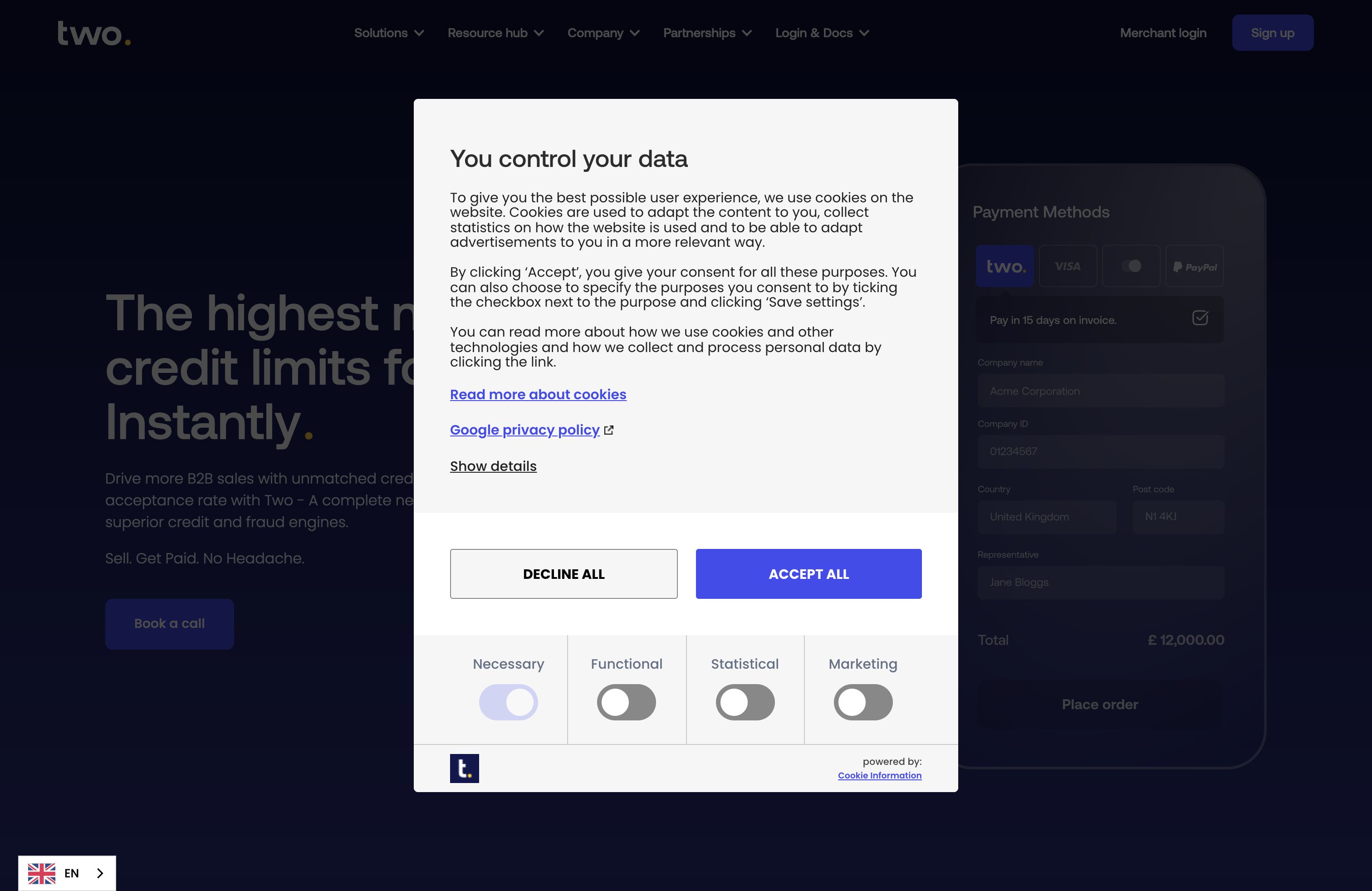 Built payment gateway - Two Inc  screenshot