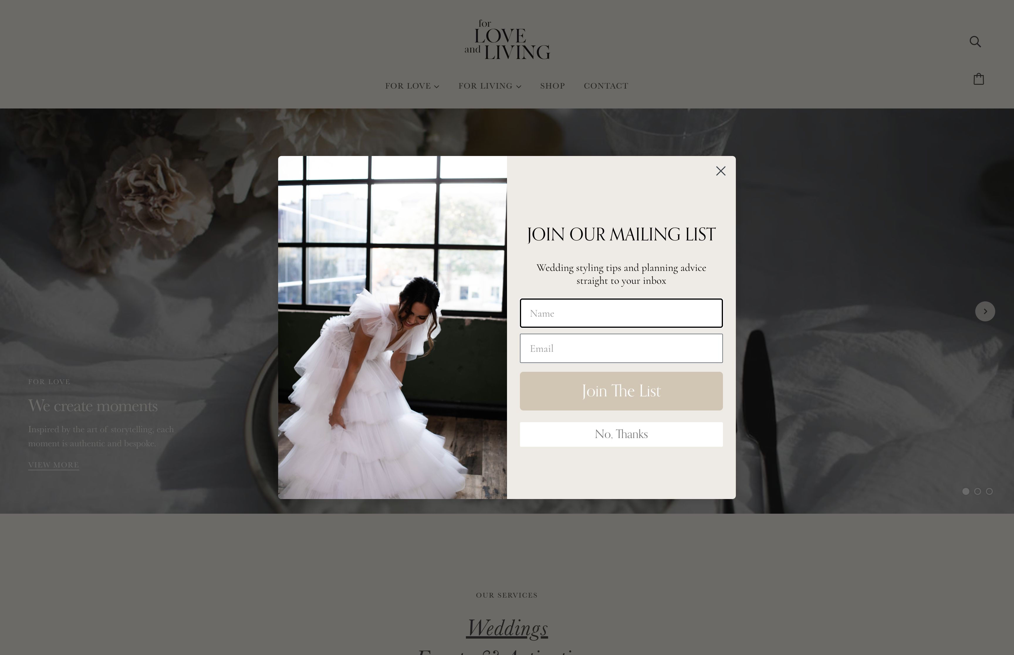 For Love & Living Shopify Redesign screenshot
