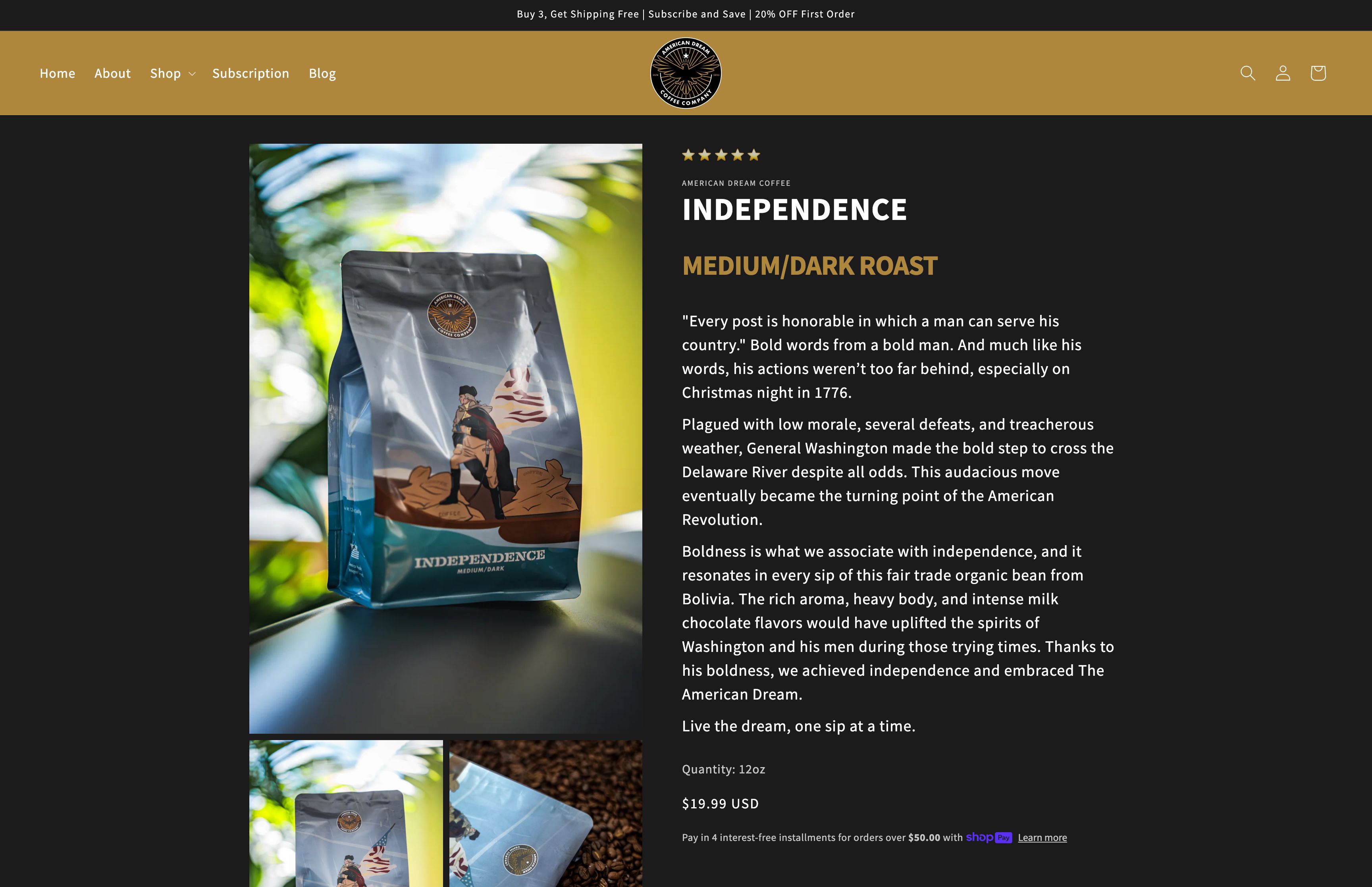 The American Dream Coffee: Custom Shopify Development screenshot 3