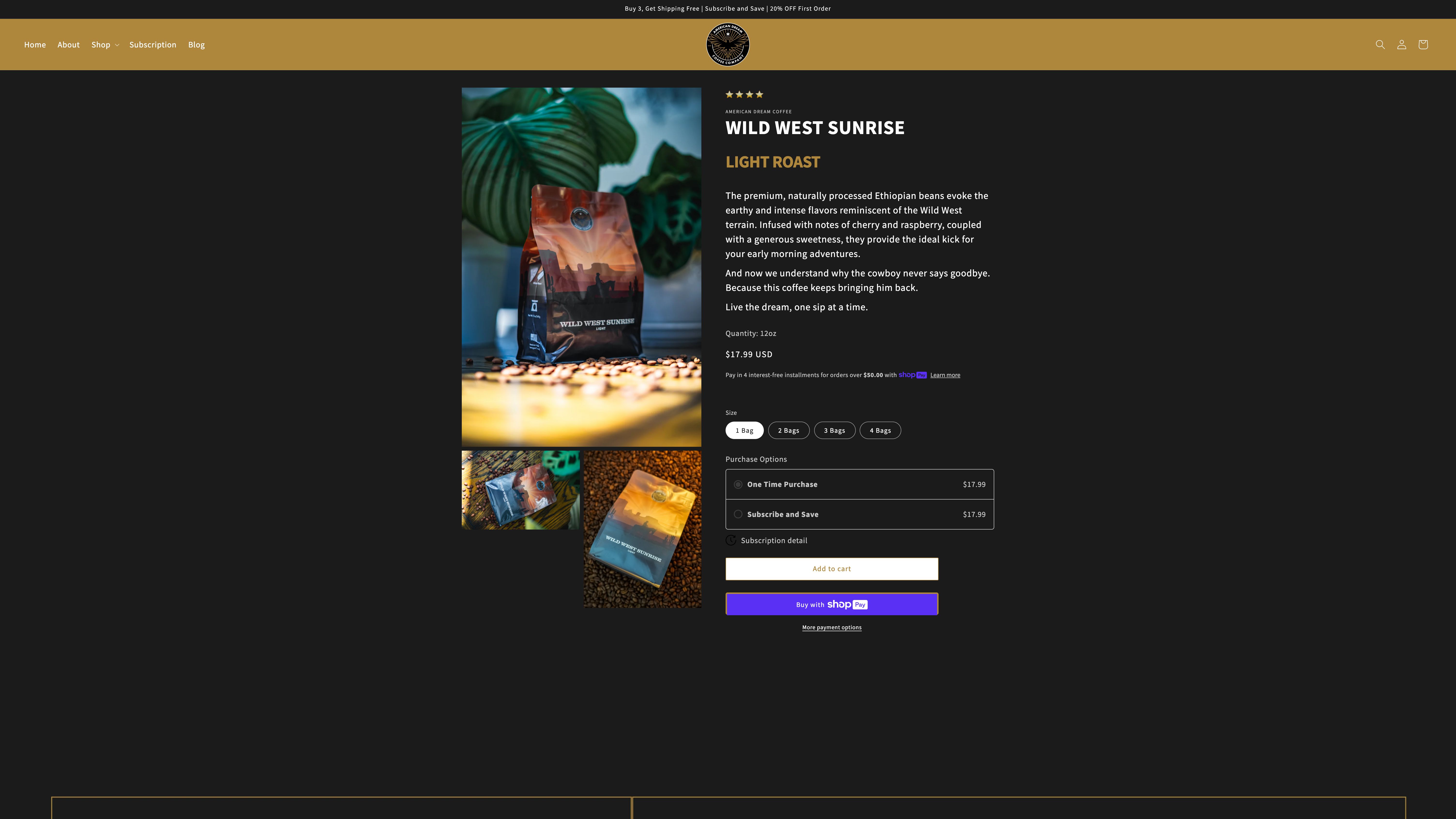 The American Dream Coffee: Custom Shopify Development screenshot 2